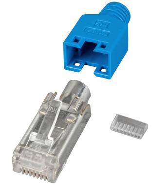 RJ45-Hirose Stecker STP, TM11 blau, 100 -- Stück, 3 Elemente, Cat. 5e Kupferverkabelung RJ45 + RJ