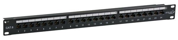 ECOLAN® Patchpanel UTP 24xRJ45 Cat.6 -- ,19? 1HE, RAL9005 schwarz Kupferverkabelung ungeschirmt