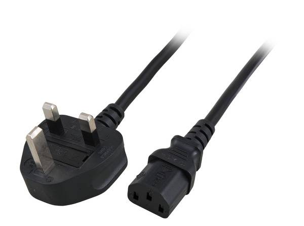 Netzleitung UK BS1363A - C13 180° -- schwarz, 2m, 3x1.00 mm² Stromversorgung Stromkabel
