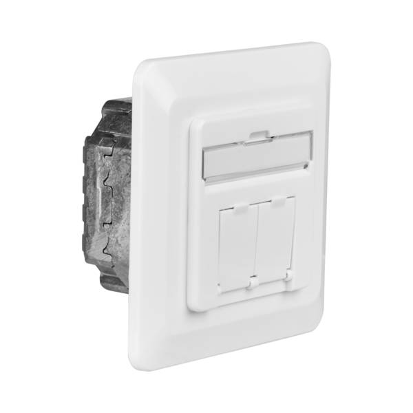 Datendose Cat.6 250MHz oben/unten -- Unterputz, 2xRJ45, RAL9010 Kupferverkabelung Netzwerkdose