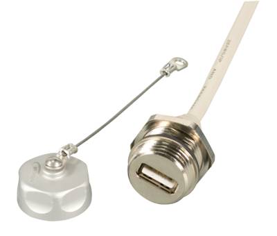 IP67 Einbaubuchse, M20, USB2.0, Bu-St -- A-A, 0,5m Kupferverkabelung + IP68 Steckverbinder