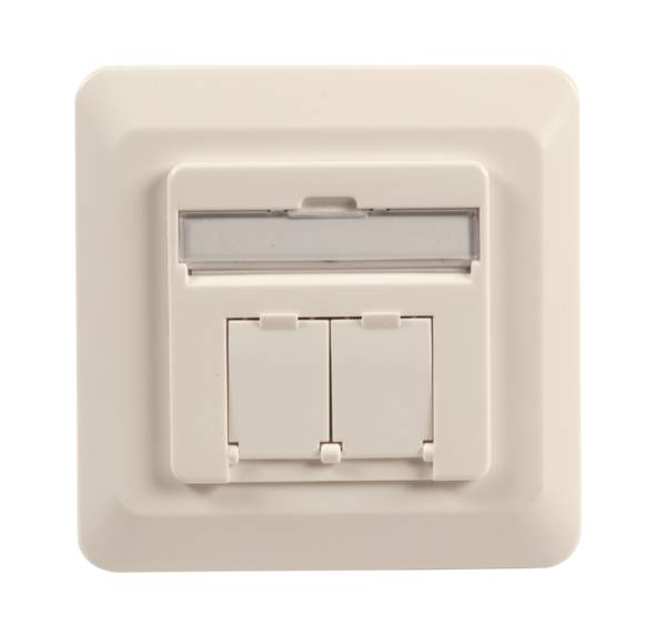 Datendose Cat.6 250MHz rechts/links -- Unterputz, 2xRJ45, RAL9010 Kupferverkabelung Netzwerkdose