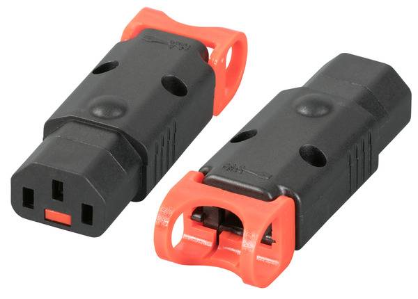 Abzugsichere Kaltgerätebuchse IEC-Lock+, C13 zur Kabelmontage Stromversorgung Stromkabel