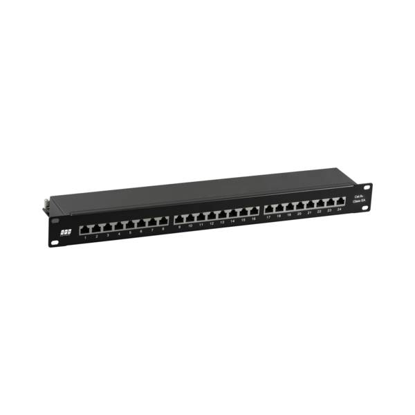 Patchpanel STP 24xRJ45 Cat.6A, 19? 1HE -- RAL9005 schwarz Kupferverkabelung geschirmt