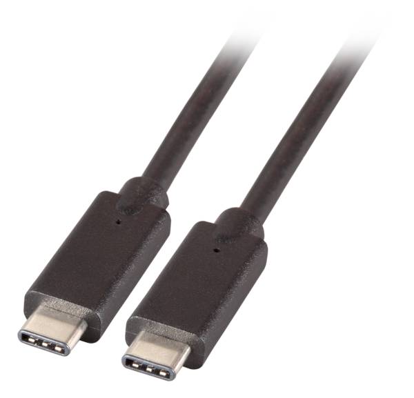 Ein schwarzes USB-C-Kabel mit zwei Anschlüssen, das zum Laden und zur Datenübertragung in elektronischen Geräten verwendet wird.