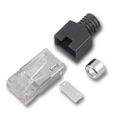 RJ45-Stewart Stecker STP, hellgrau, 50 -- Stück, 4 Elemente, Cat.5e Kupferverkabelung RJ45 + RJ