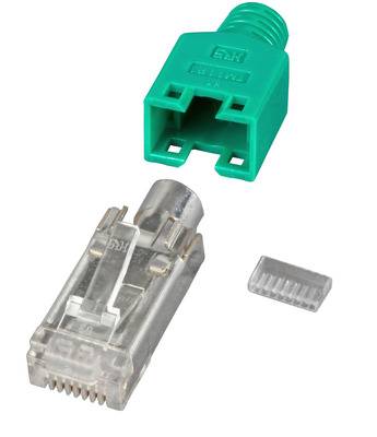 RJ45-Hirose Stecker STP, TM11 grün, 100 -- Stück, 3 Elemente, Cat. 5e Kupferverkabelung RJ45 + RJ