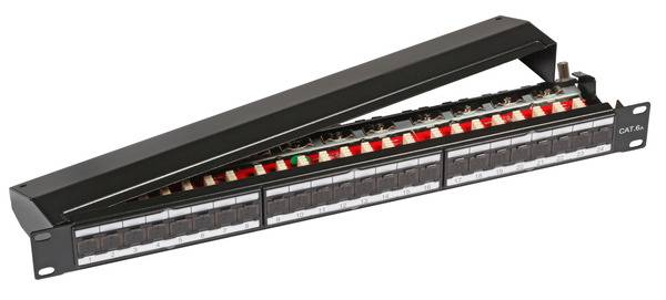 Patchpanel STP 24xRJ45 Cat.6A/Class EA -- 19? 1HE, RAL9005 schwarz Kupferverkabelung geschirmt