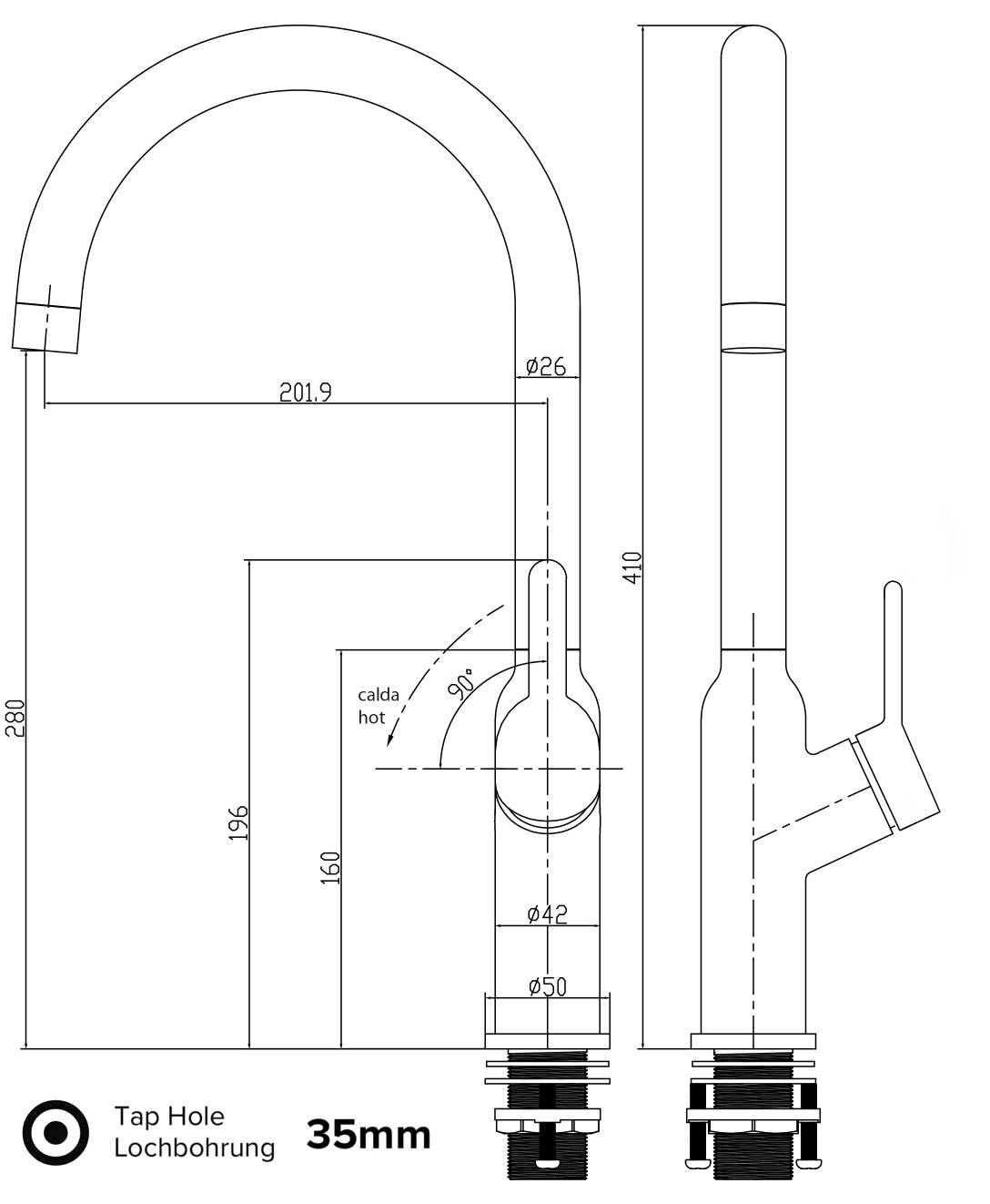 Wasserhahn Küche Spültischarmatur chrom Küchenarmatur mit 360° schwenkbarem U Auslauf - BOD Design