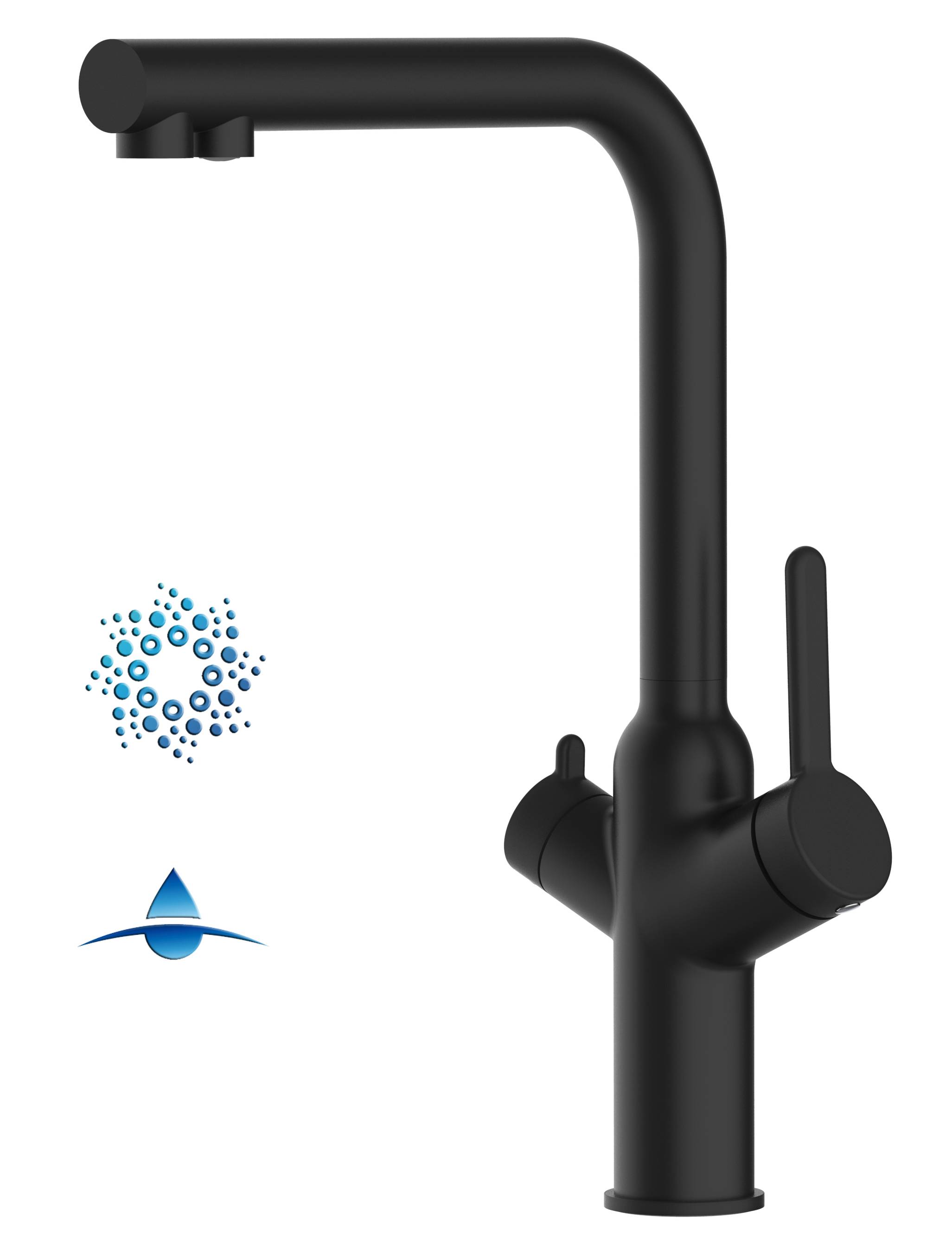 4 Wege Wasserhahn Küche Spültischarmatur Matt Schwarz Küchenarmatur mit L 360° schwenkbarem Auslauf - BOD Design