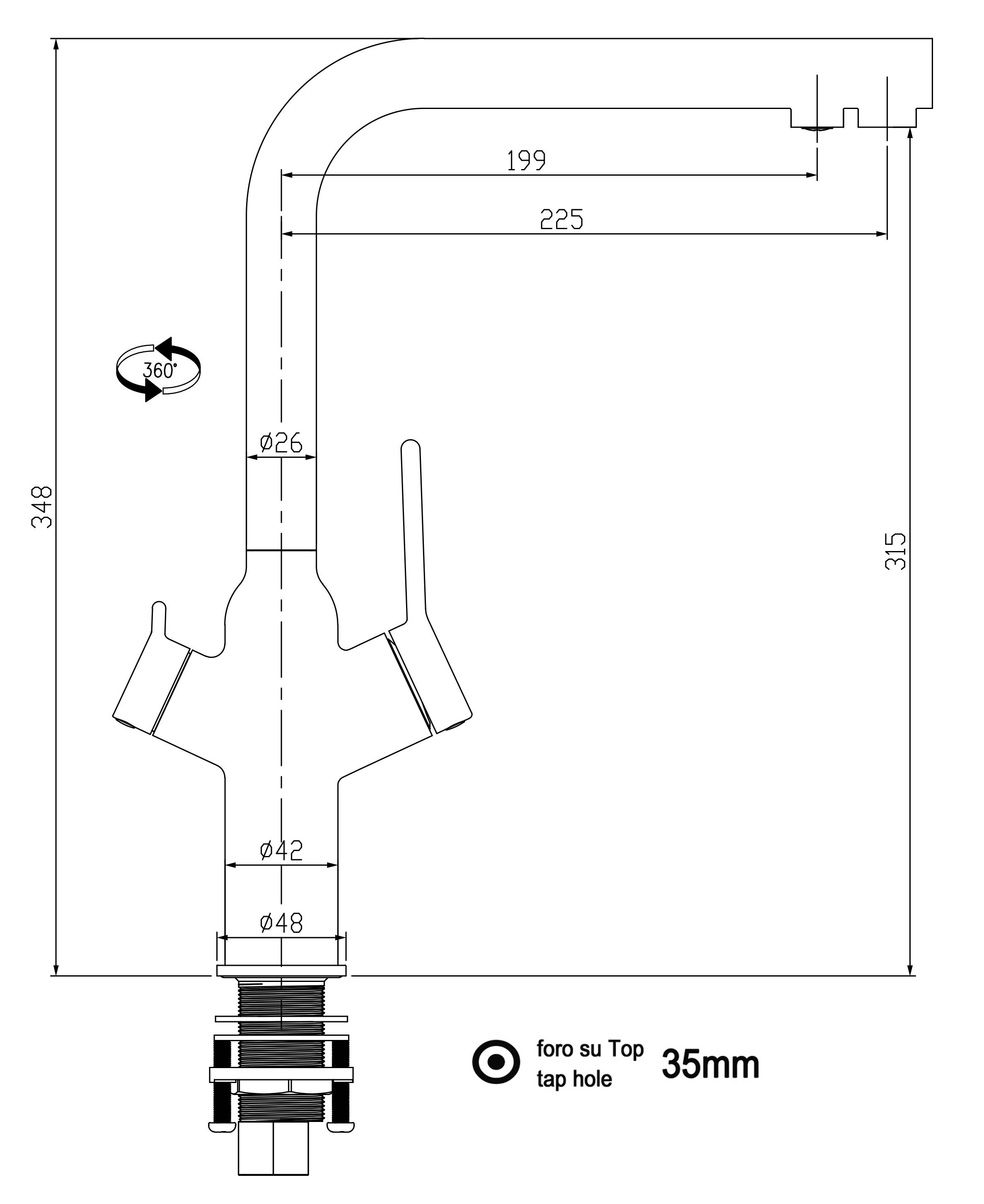 4 Wege Wasserhahn Küche Spültischarmatur Matt Schwarz Küchenarmatur mit L 360° schwenkbarem Auslauf - BOD Design
