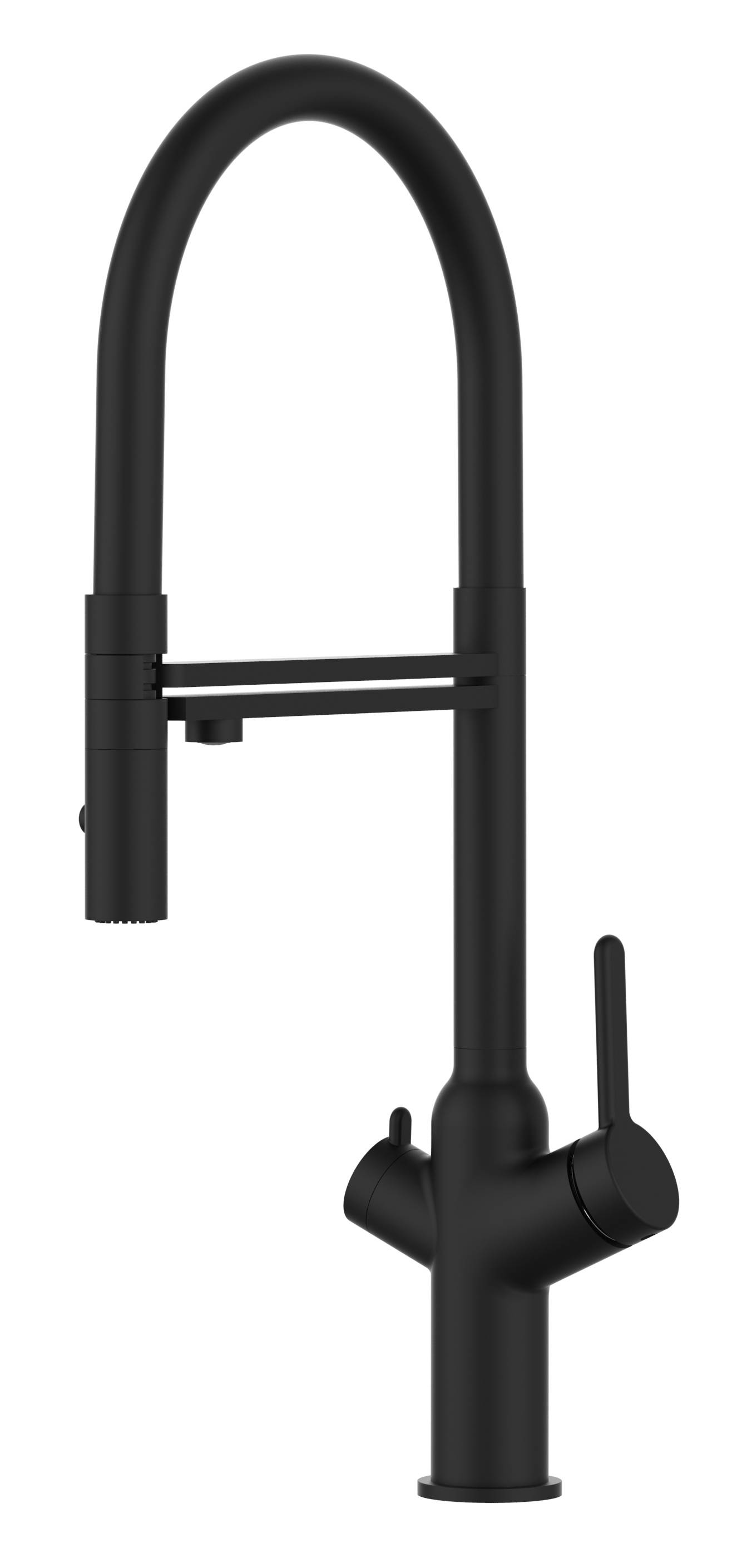 4 Wege Wasserhahn Küche Spültischarmatur Matt Schwarz Küchenarmatur mit schwarz 360° schwenkbarem Auslauf und abnehmbare 2 strahl Handbrause - BO