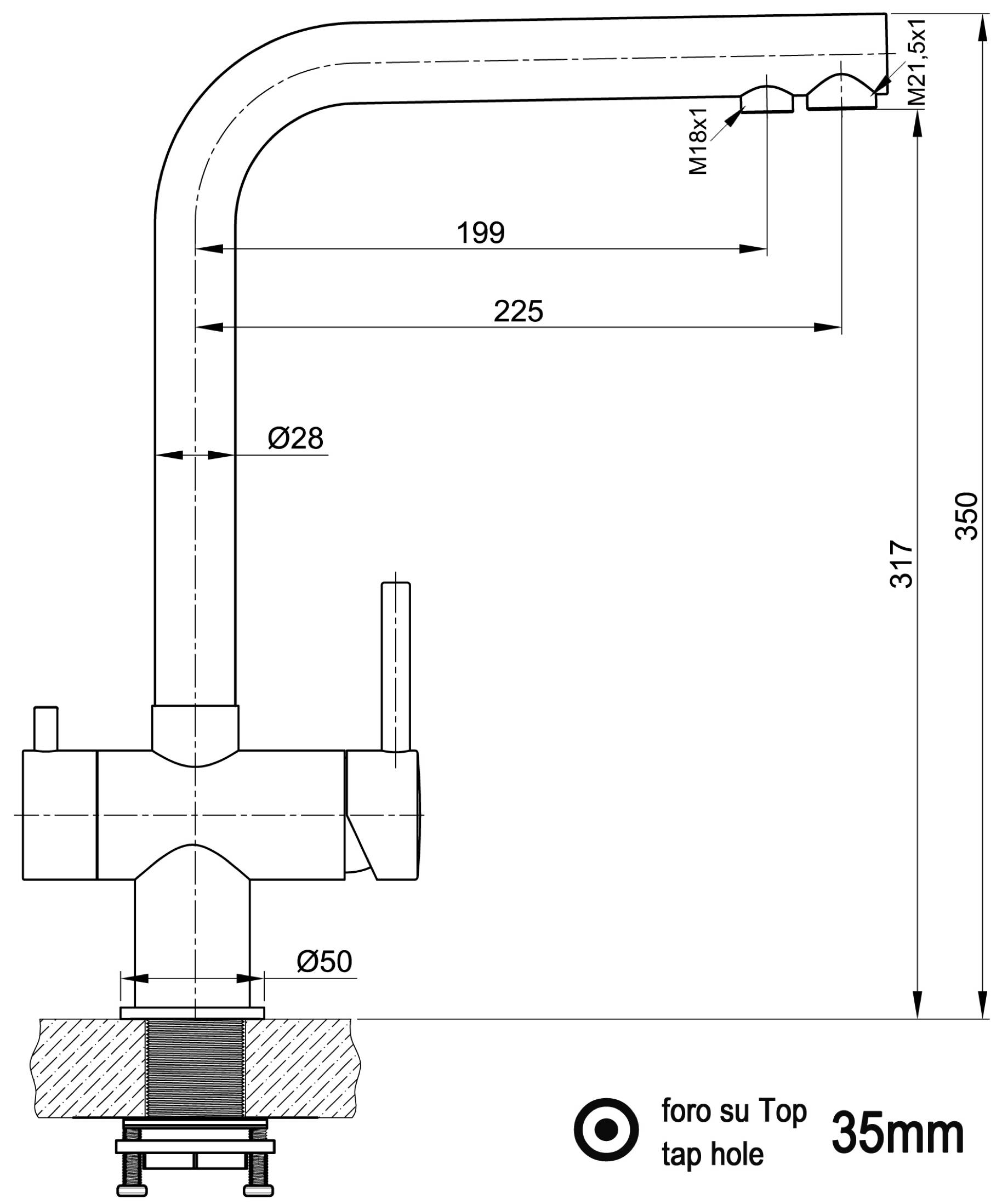 3 Wege Wasserhahn Edelstahl Massiv Küchenarmatur mit L 360° schwenkbarem Auslauf - Hochglanz Poliert