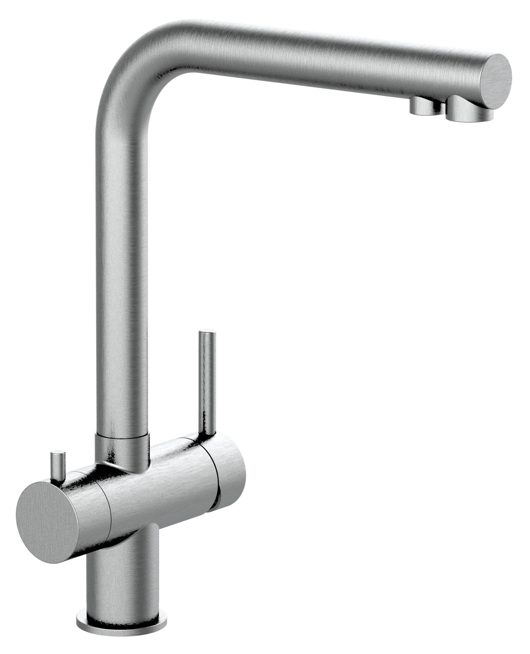 3 Wege Wasserhahn Edelstahl Massiv Küchenarmatur mit L 360° schwenkbarem Auslauf - Geburstet