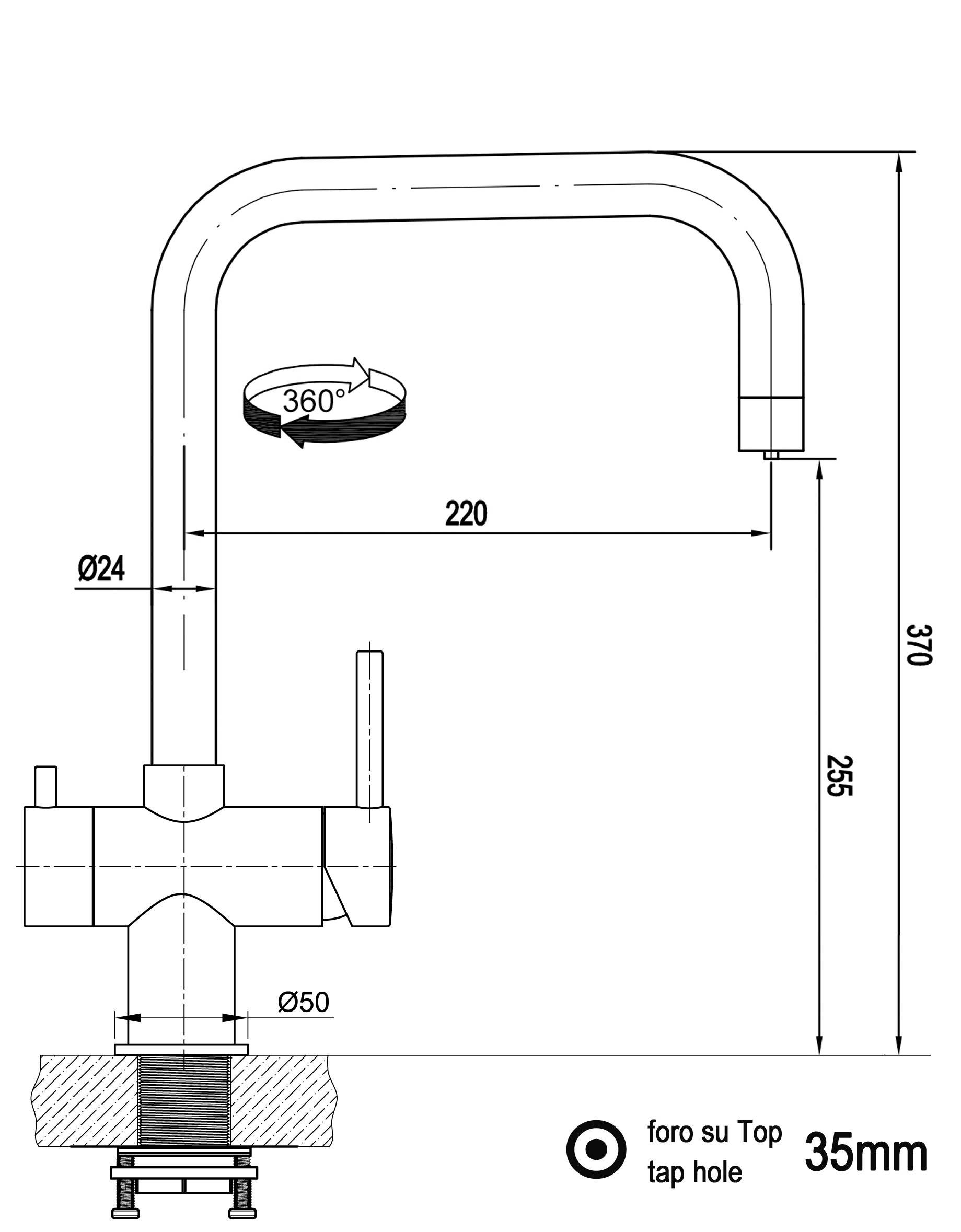 3 Wege Wasserhahn Edelstahl Massiv Küchenarmatur mit N 360° schwenkbarem Auslauf - Gebürstet