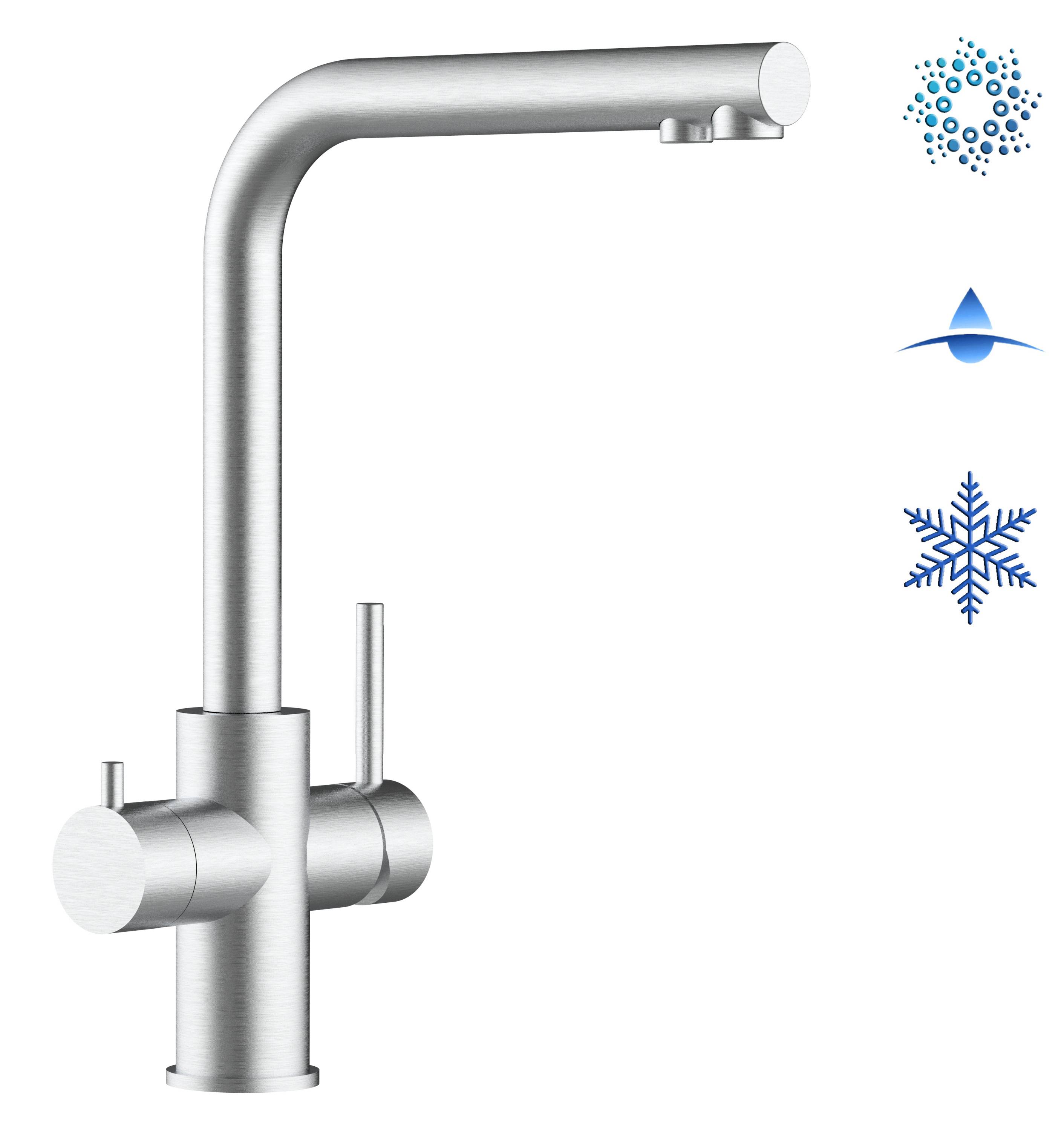 5 Wege Wasserhahn Edelstahl Massiv Küchenarmatur mit L 360° schwenkbarem Auslauf - Geburstet