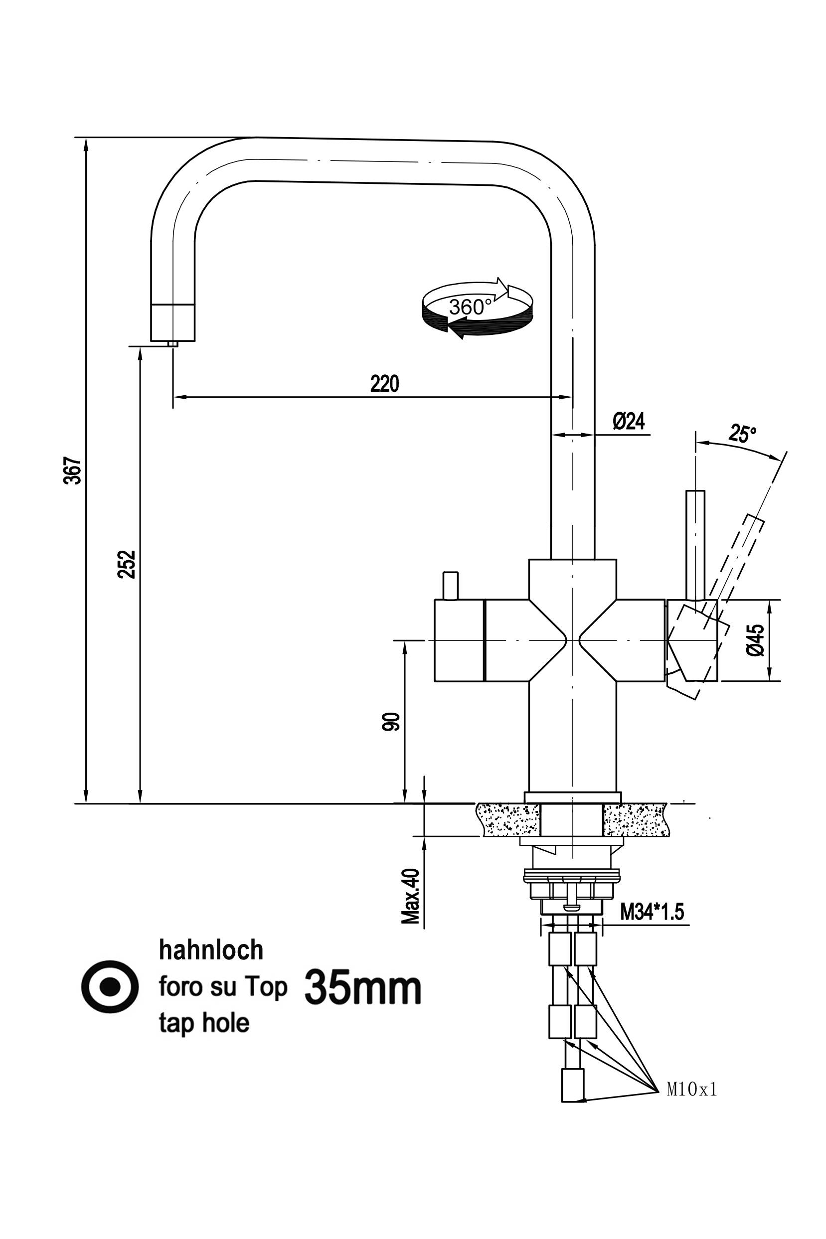 5 Wege Wasserhahn Edelstahl Massiv Küchenarmatur mit N 360° schwenkbarem Auslauf - Hochglanz