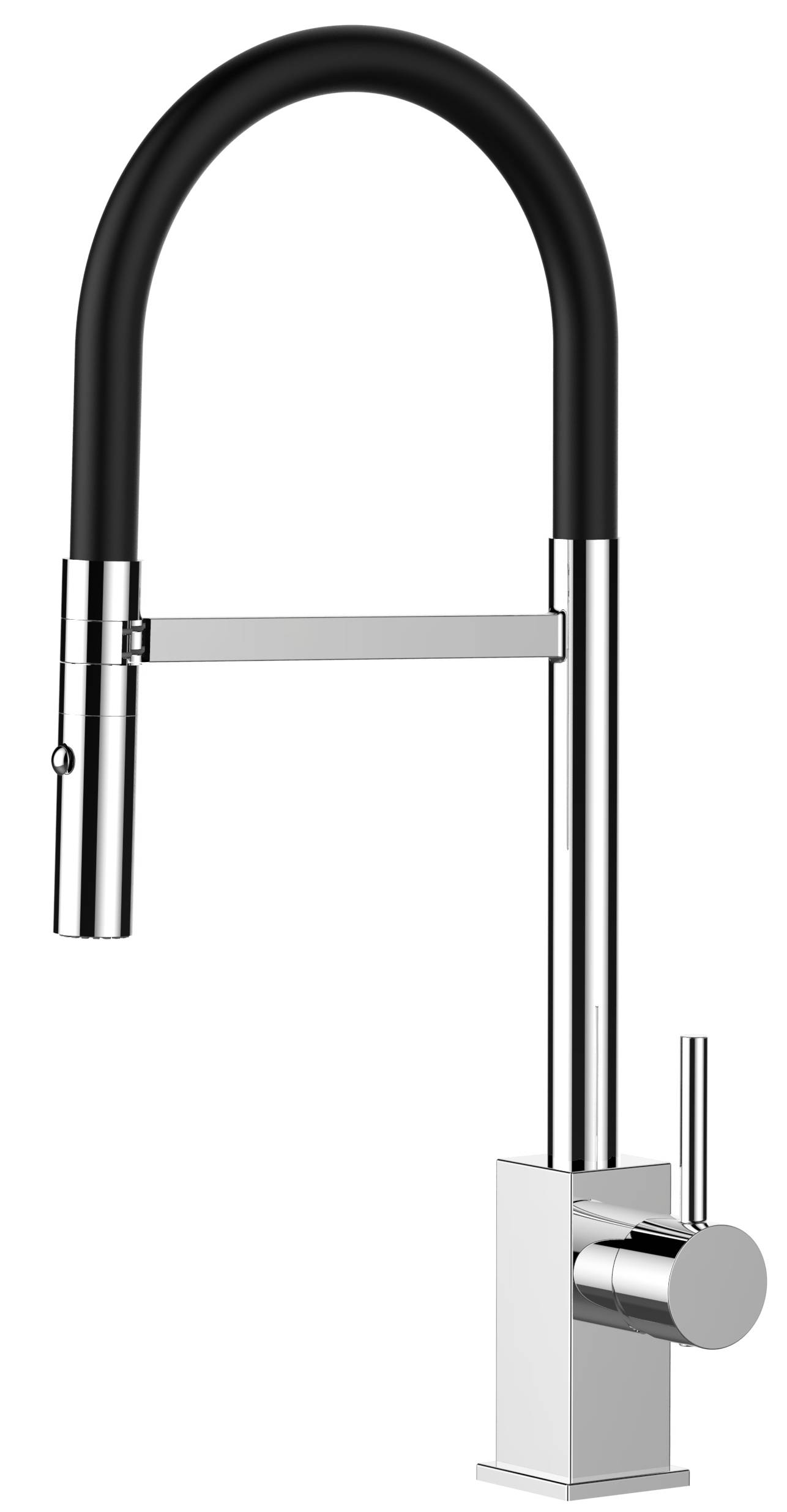 Wasserhahn Küche Spültischarmatur chrom Küchenarmatur mit Schwarz 360° schwenkbarem Auslauf und abnehmbare 2 strahl Handbrause - Quadratischer Des