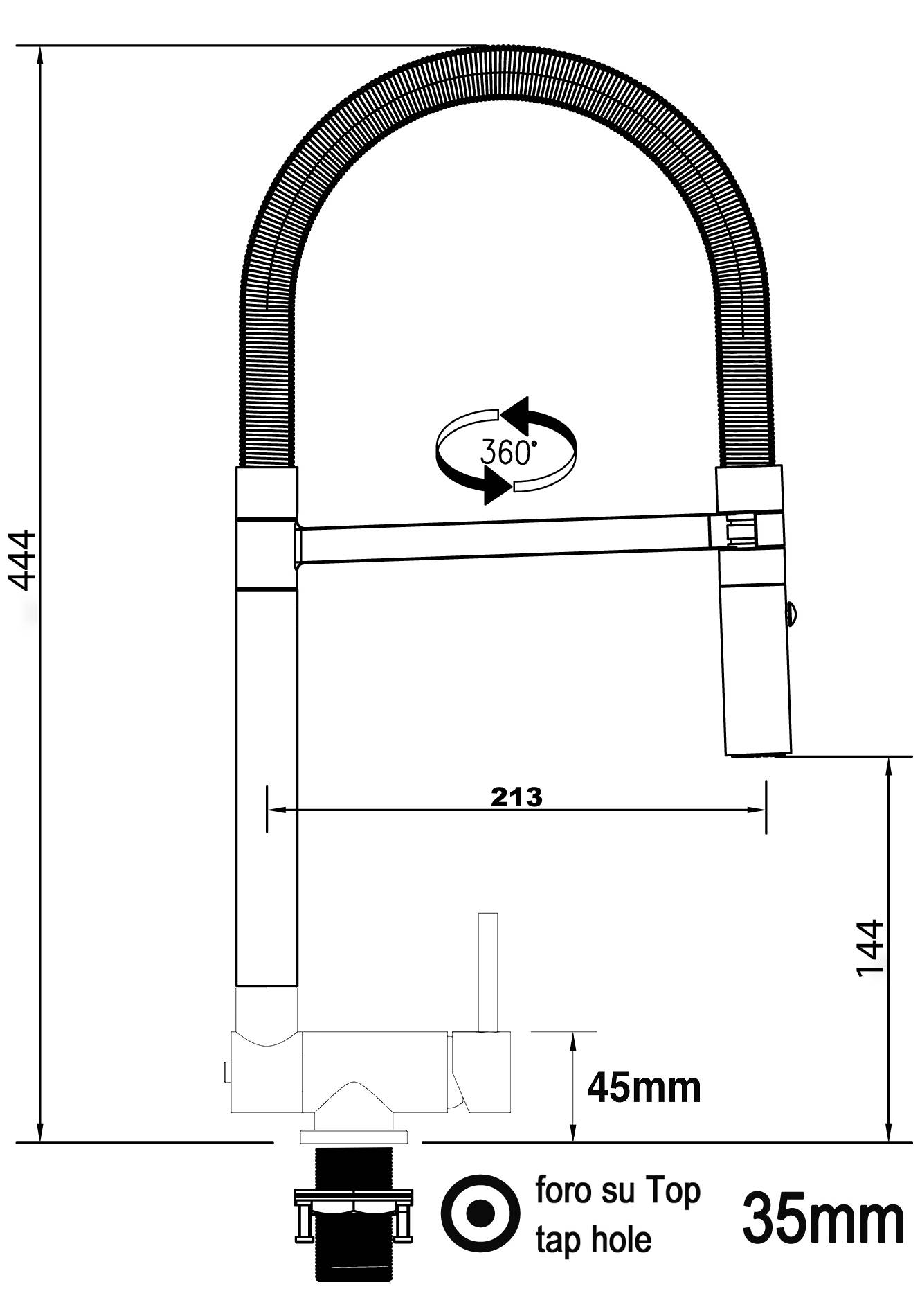 Unterfenster Wasserhahn Vorfenster Umklappbar 4,5 CM chrom Küchenarmatur mit rot 360° schwenkbarem Auslauf und abnehmbare 2 strahl Handbrause