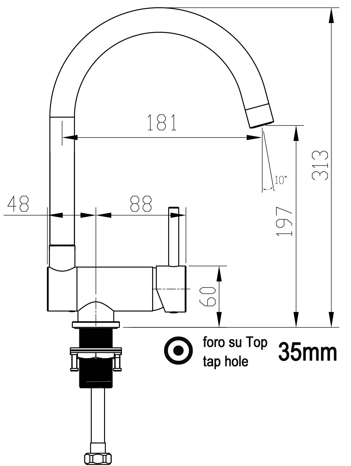 NIEDERDRUCK Unterfenster Wasserhahn Vorfenster Umklappbar 6 CM chrom Küchenarmatur mit 360° schwenkbarem U Auslauf