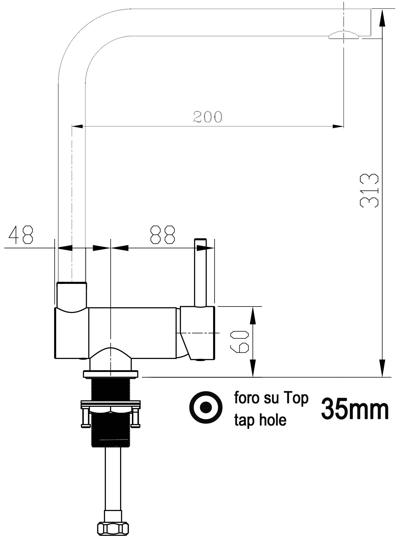 NIEDERDRUCK Unterfenster Wasserhahn Vorfenster Umklappbar 6 CM chrom Küchenarmatur mit 360° schwenkbarem L Auslauf