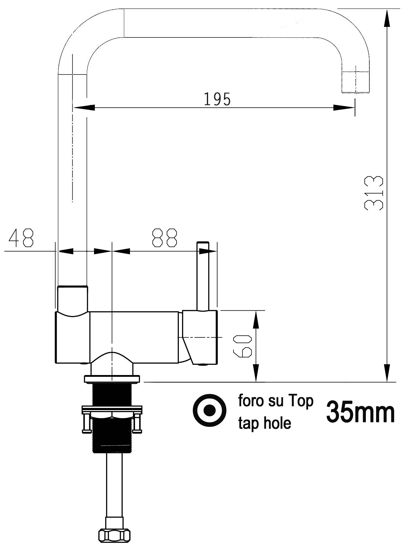 NIEDERDRUCK Unterfenster Wasserhahn Vorfenster Umklappbar 6 CM chrom Küchenarmatur mit 360° schwenkbarem N Auslauf