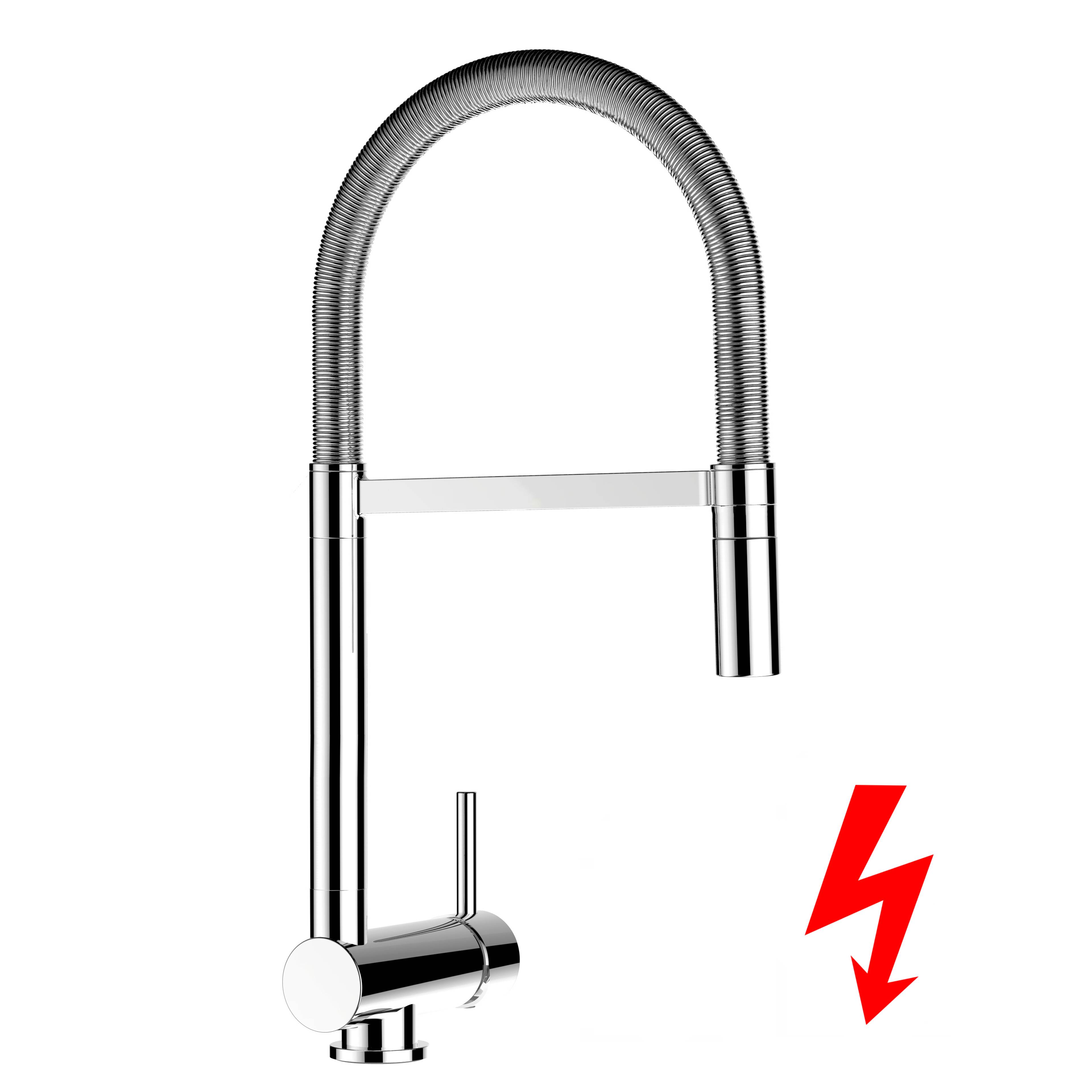 NIEDERDRUCK Unterfenster Wasserhahn Vorfenster Umklappbar 6 CM chrom Küchenarmatur mit 360° schwenkbarem Auslauf und abnehmbare 2 strahl Handbrause