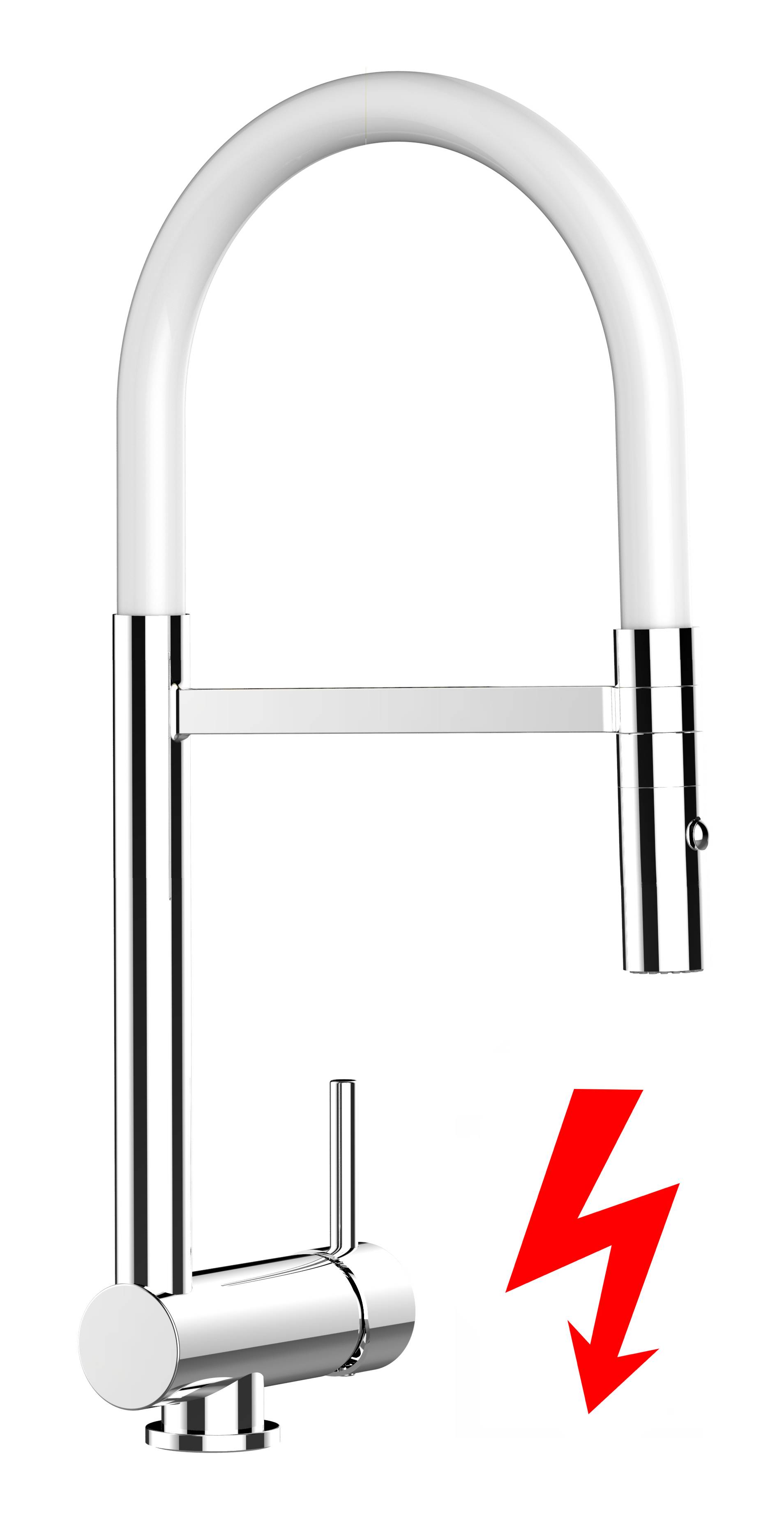 NIEDERDRUCK Unterfenster Wasserhahn Vorfenster Umklappbar 6 CM chrom Küchenarmatur mit 360° schwenkbarem weiss Auslauf und abnehmbare 2 strahl Handb