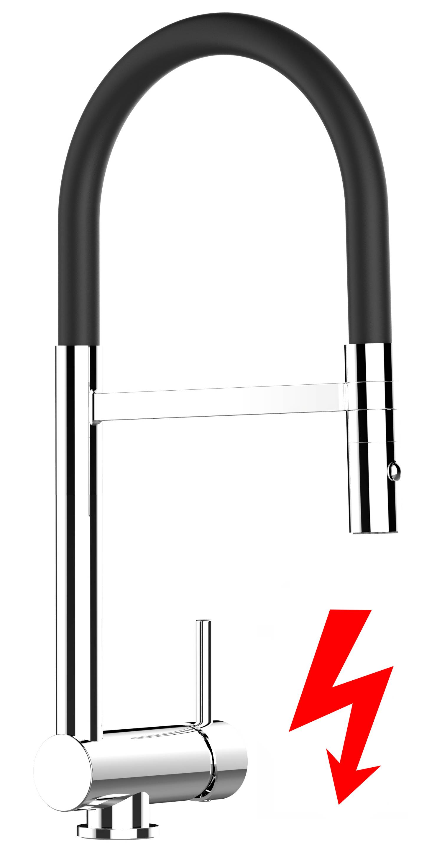NIEDERDRUCK Unterfenster Wasserhahn Vorfenster Umklappbar 6 CM chrom Küchenarmatur mit 360° schwenkbarem schwarz Auslauf und abnehmbare 2 strahl Han