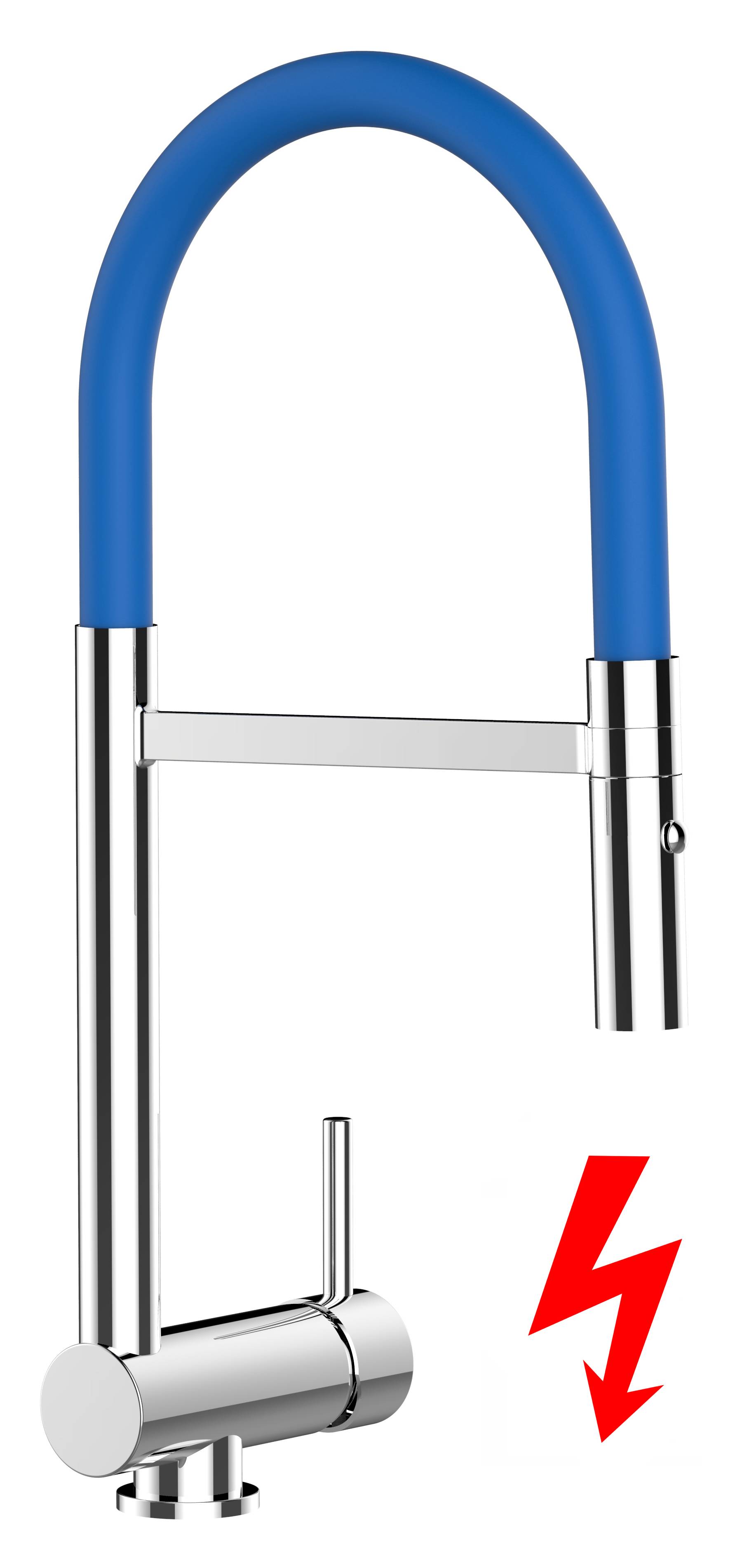 NIEDERDRUCK Unterfenster Wasserhahn Vorfenster Umklappbar 6 CM chrom Küchenarmatur mit 360° schwenkbarem blau Auslauf und abnehmbare 2 strahl Handbr