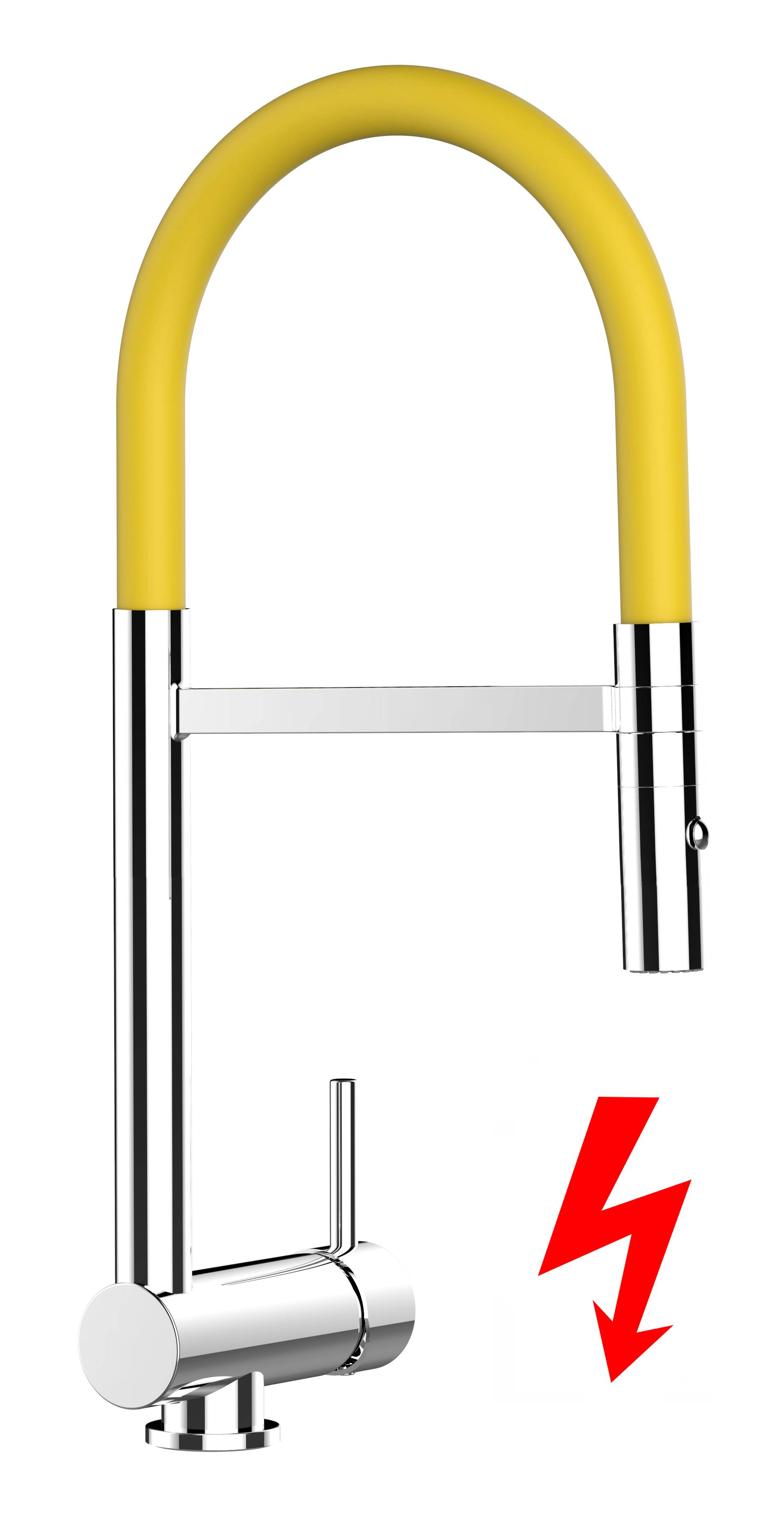 NIEDERDRUCK Unterfenster Wasserhahn Vorfenster Umklappbar 6 CM chrom Küchenarmatur mit 360° schwenkbarem gelb Auslauf und abnehmbare 2 strahl Handbr