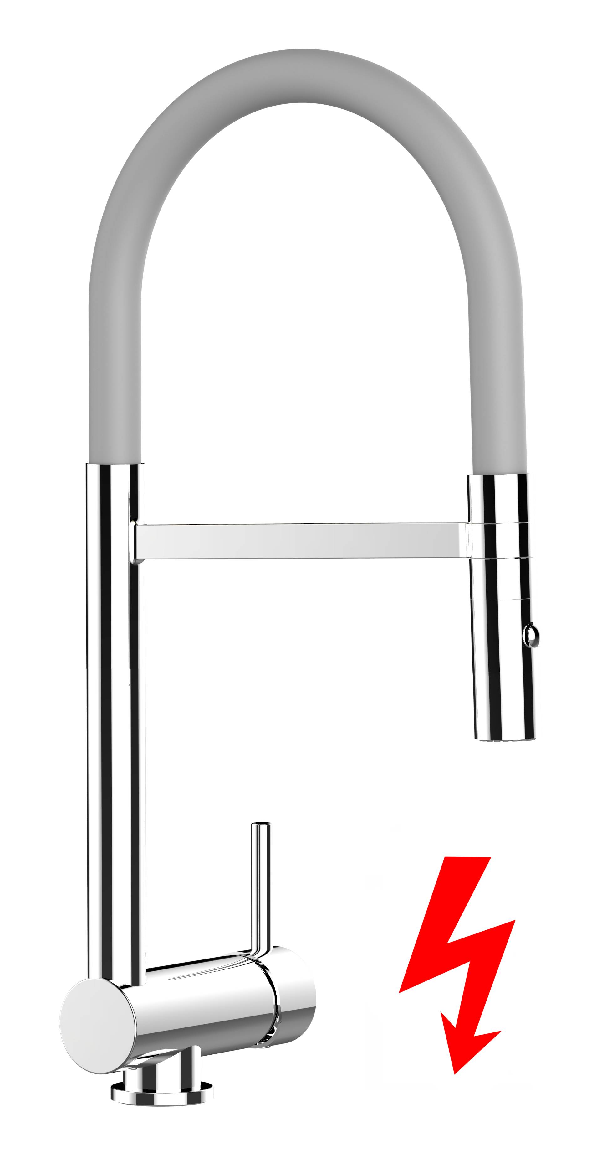 NIEDERDRUCK Unterfenster Wasserhahn Vorfenster Umklappbar 6 CM chrom Küchenarmatur mit 360° schwenkbarem grau Auslauf und abnehmbare 2 strahl Handbr