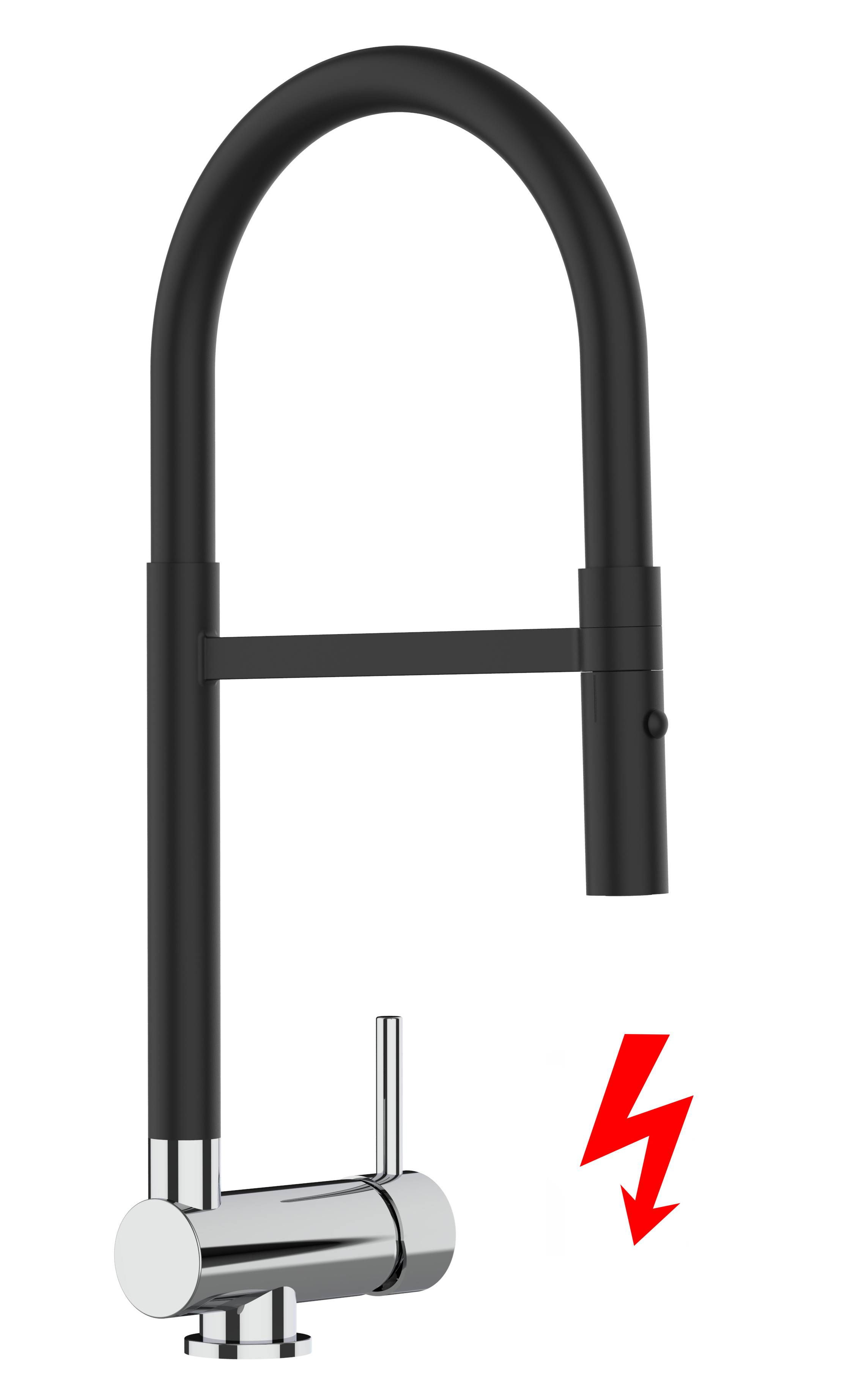 NIEDERDRUCK Unterfenster Wasserhahn Vorfenster Umklappbar 6 CM chrom und schwarz matt Küchenarmatur mit 360° schwenkbarem schwarz Auslauf und abneh