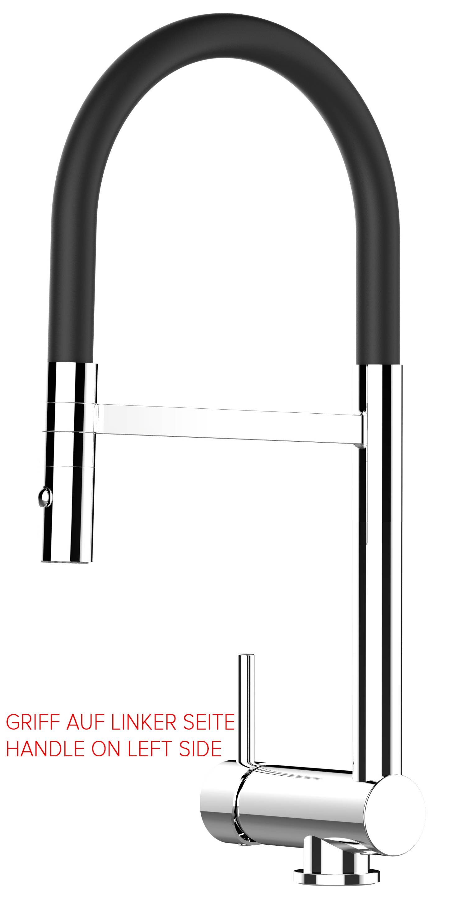 Unterfenster Wasserhahn Vorfenster Umklappbar 6 CM chrom Küchenarmatur mit 360° schwenkbarem schwarz Auslauf und abnehmbare 2 strahl Handbrause - LI