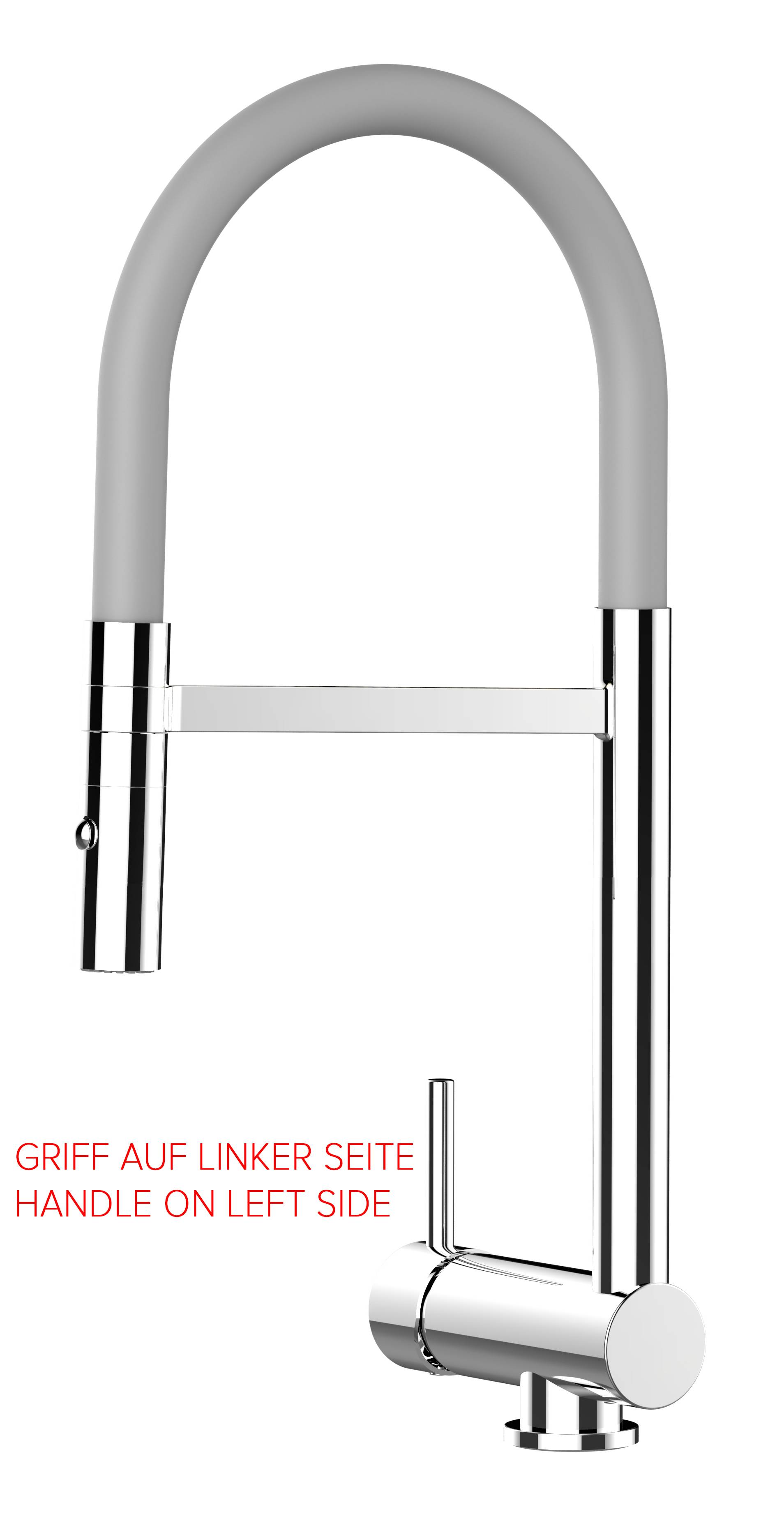 Unterfenster Wasserhahn Vorfenster Umklappbar 6 CM chrom Küchenarmatur mit 360° schwenkbarem grau Auslauf und abnehmbare 2 strahl Handbrause - LINKE