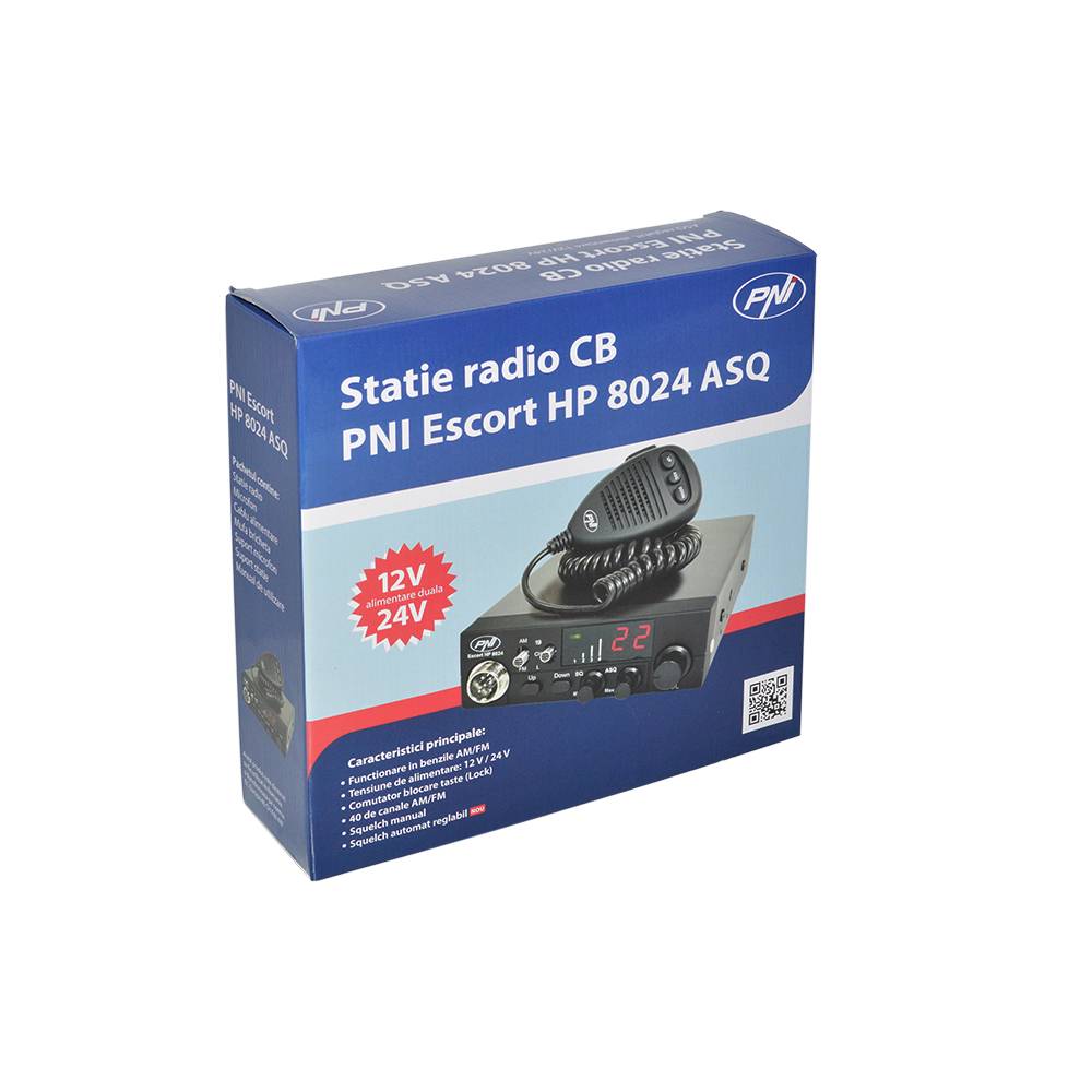 CB PNI Radiosender HP 8024 Escort mit einstellbarem ASQ und Netzteil 12V-24V