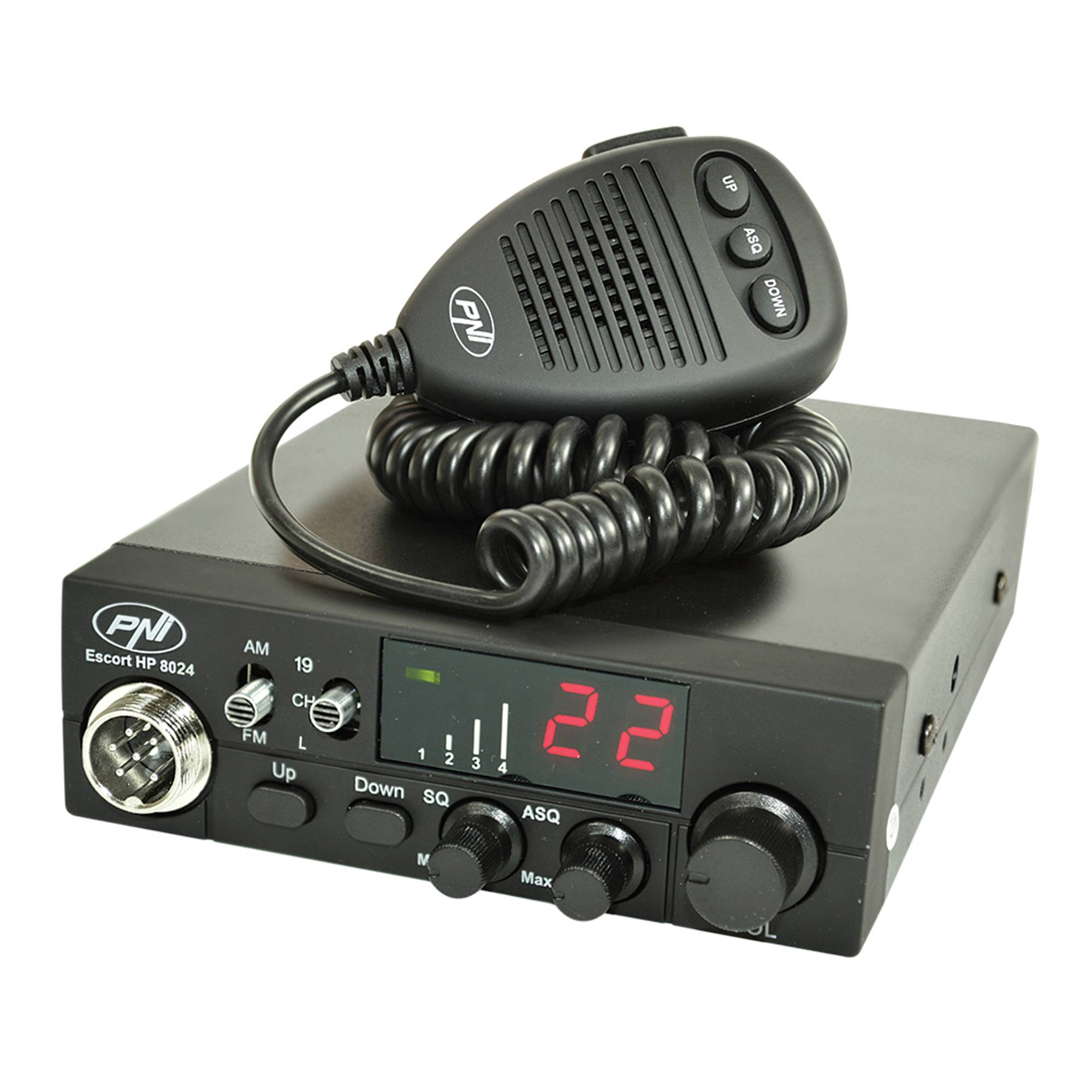 CB PNI Radiosender HP 8024 Escort mit einstellbarem ASQ und Netzteil 12V-24V