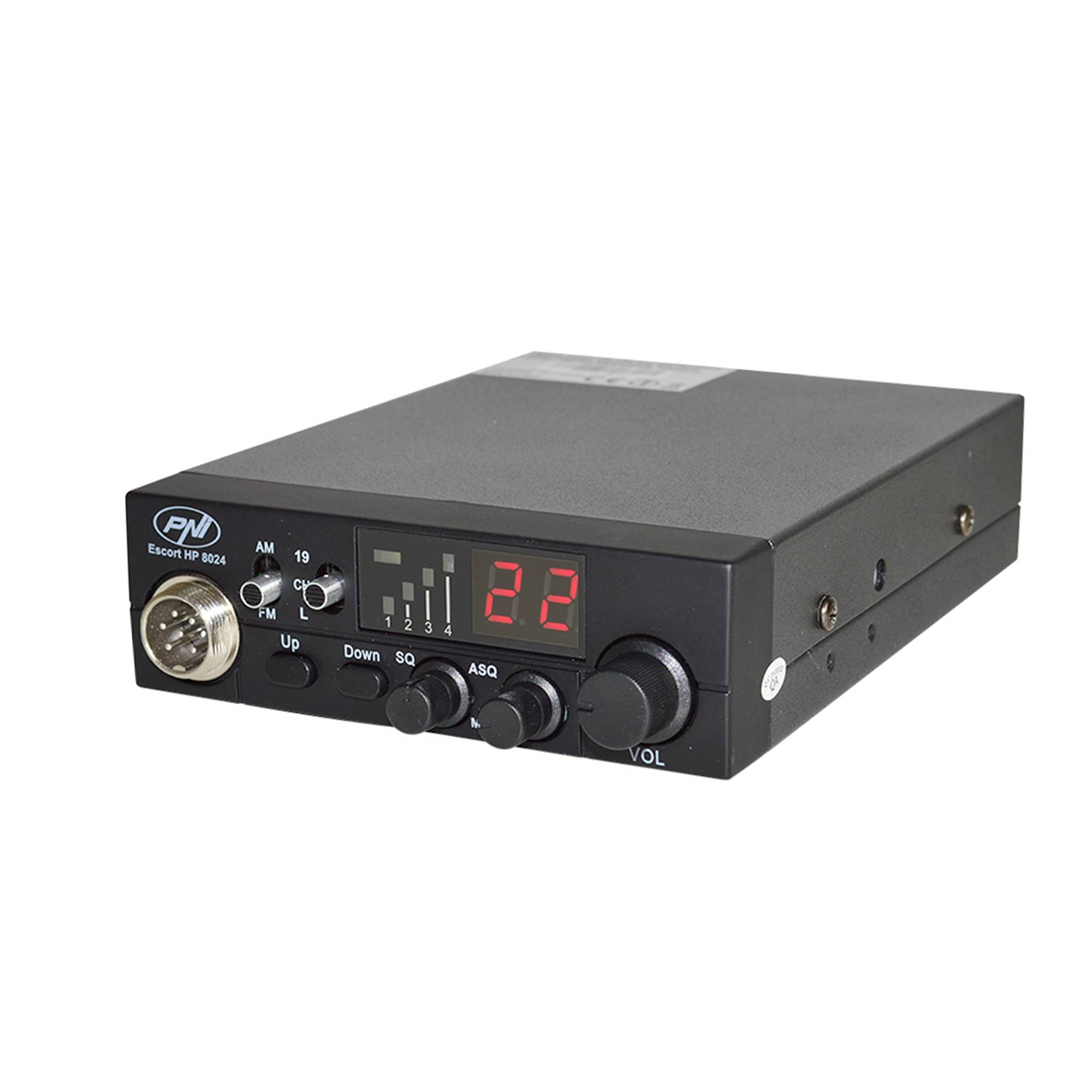 CB PNI Radiosender HP 8024 Escort mit einstellbarem ASQ und Netzteil 12V-24V