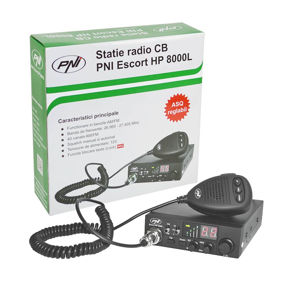 CB PNI Escort-Radiosender HP 8000L mit einstellbarem ASQ, 12 V, 4 W, Schloss und Feuerzeugstecker