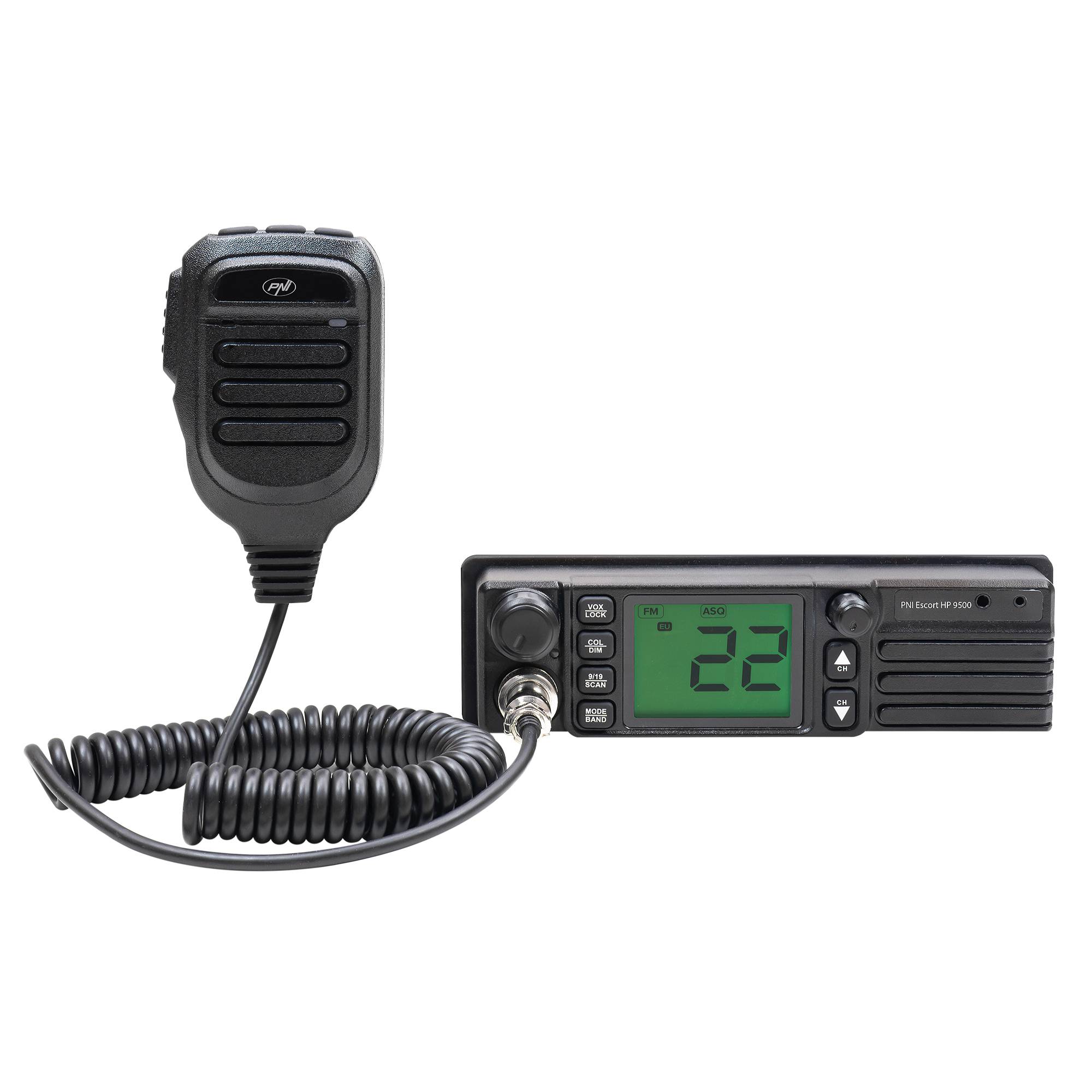 CB PNI Escort HP 9500 Multistandard-Radiosender, Frontlautsprecher, ASQ, VOX, Scan, 4W, AM-FM, 12V Netzteil, ZigarettenanzÃ¼nderstecker inklusive