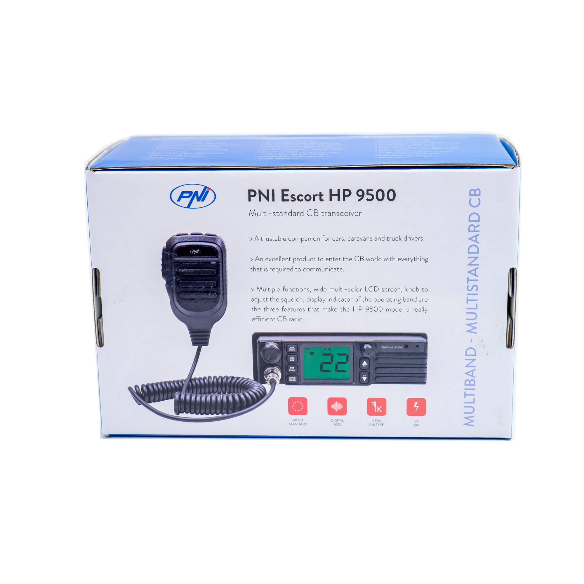 CB PNI Escort HP 9500 Multistandard-Radiosender, Frontlautsprecher, ASQ, VOX, Scan, 4W, AM-FM, 12V Netzteil, ZigarettenanzÃ¼nderstecker inklusive