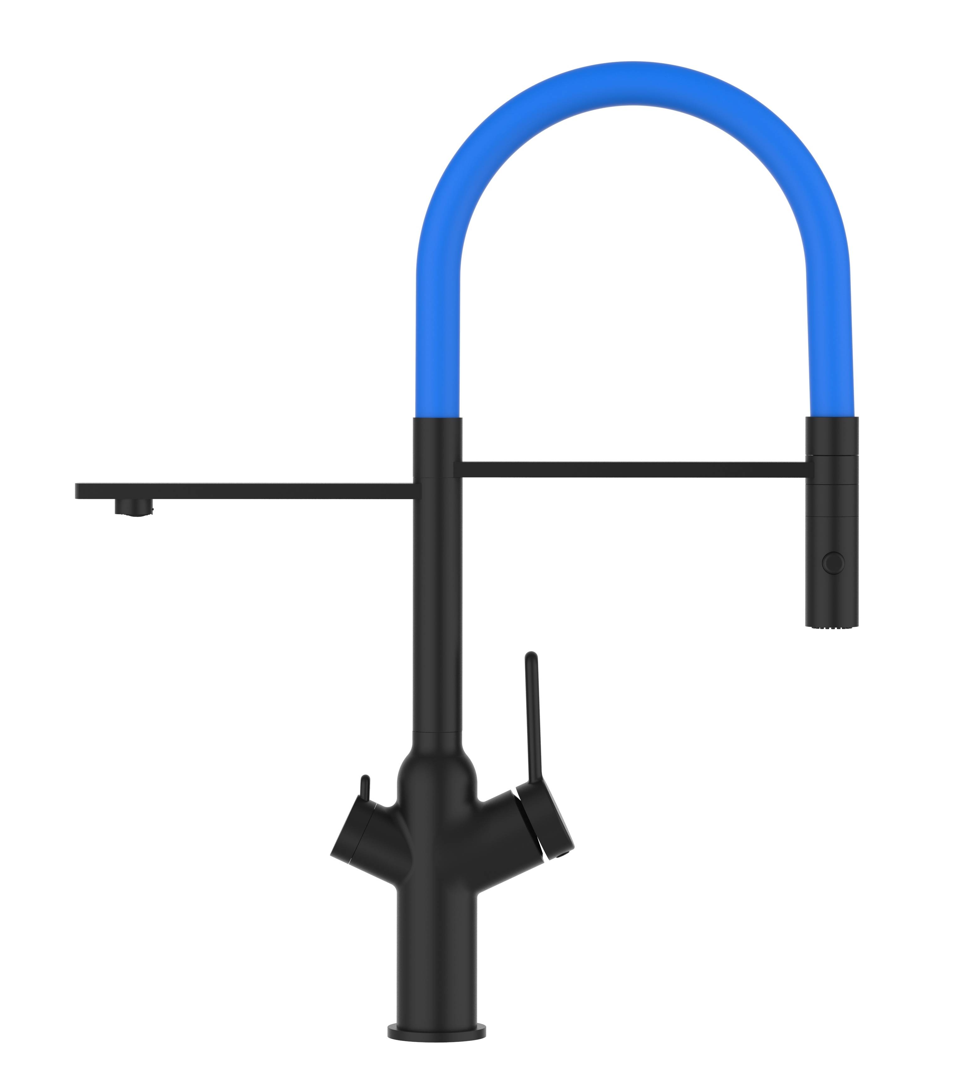 3 Wege Wasserhahn Küche Spültischarmatur chrom schwarz matt Küchenarmatur mit hellblau 360° schwenkbarem Auslauf und abnehmbare 2 strahl Handbraus