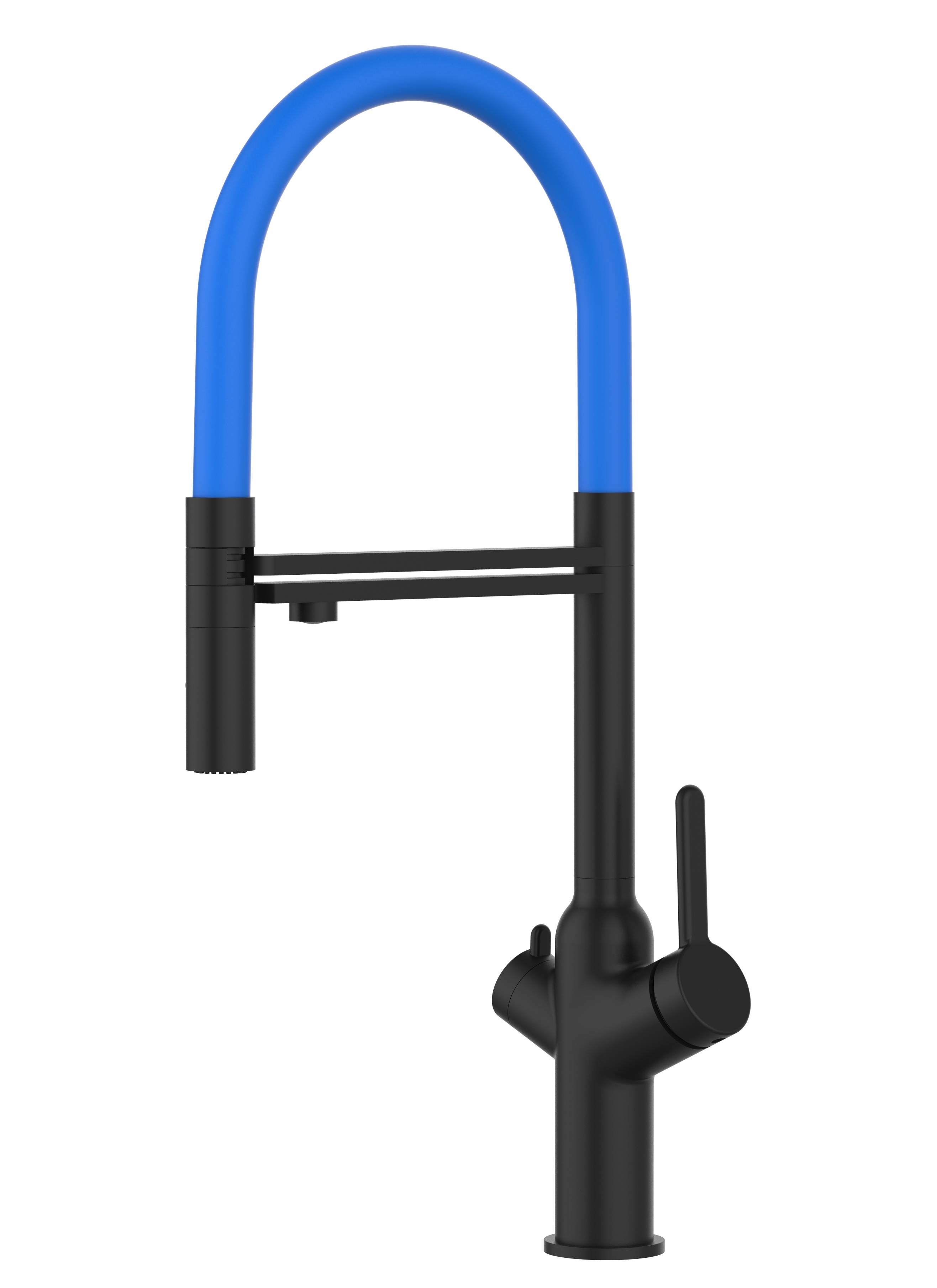 3 Wege Wasserhahn Küche Spültischarmatur chrom schwarz matt Küchenarmatur mit hellblau 360° schwenkbarem Auslauf und abnehmbare 2 strahl Handbraus