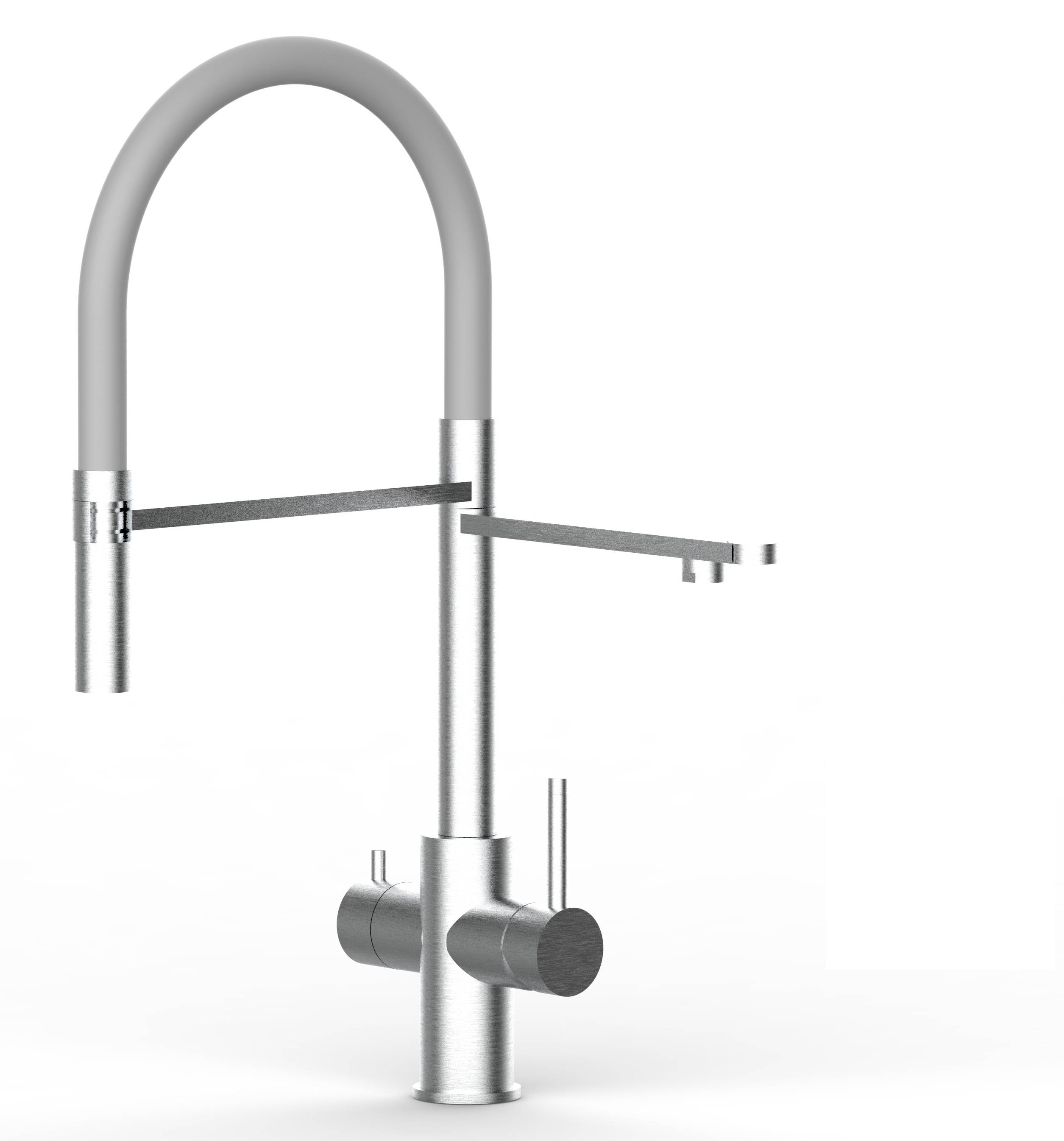 5 Wege Wasserhahn Edelstahl Massiv Küchenarmatur mit grau 360° schwenkbarem Auslauf und abnehmbare 2 strahl Handbrause - Geburstet