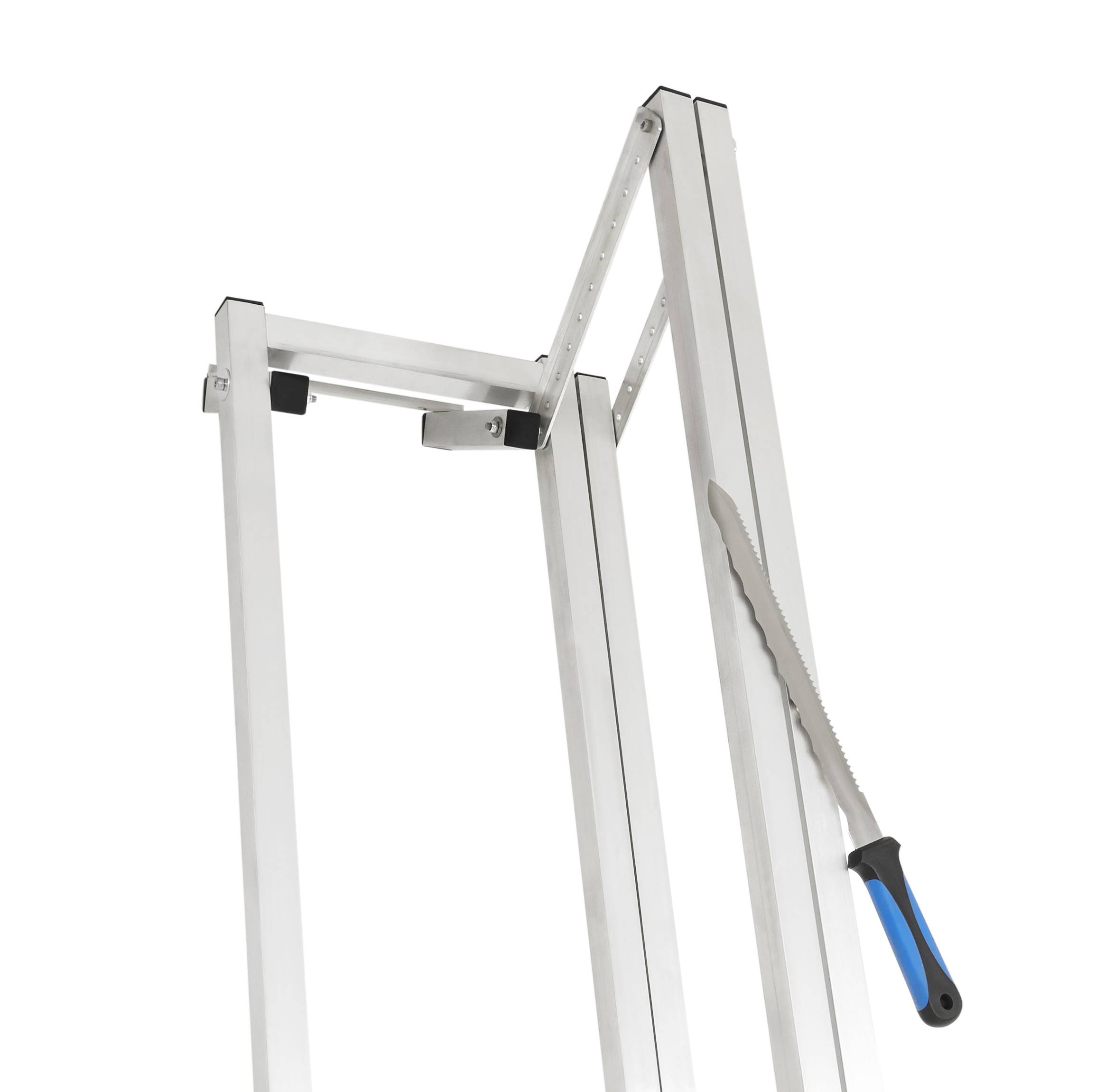 Dämmstoffschneider ISO-BASIC 400 mit Standfuß » Auflage einseitig » schneidet Glas-, Stein- und Mineralwolle