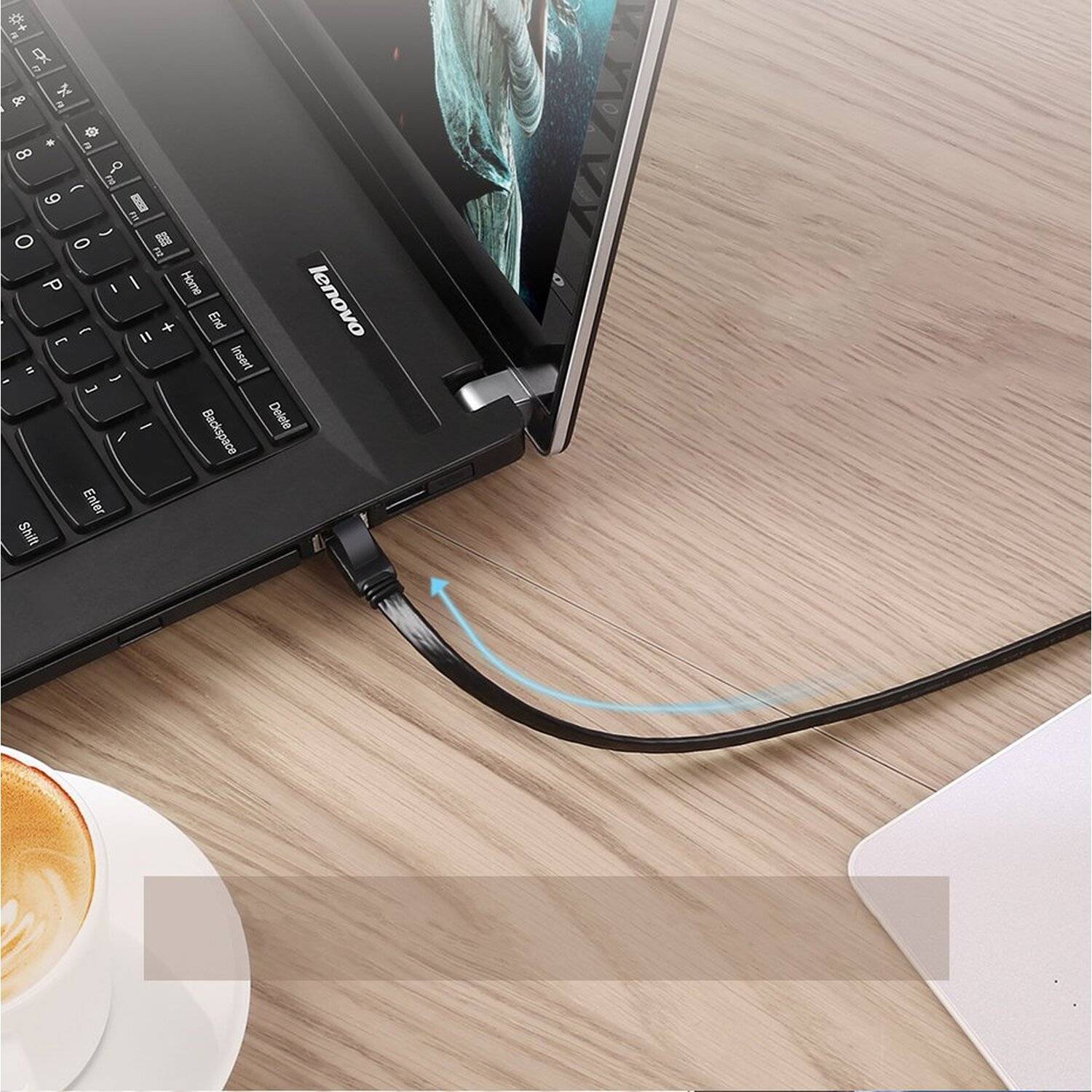 Ugreen Flachkabel Internet Netzwerkkabel Ethernet Patchkabel RJ45 Cat 7 STP LAN, schwarz 3m