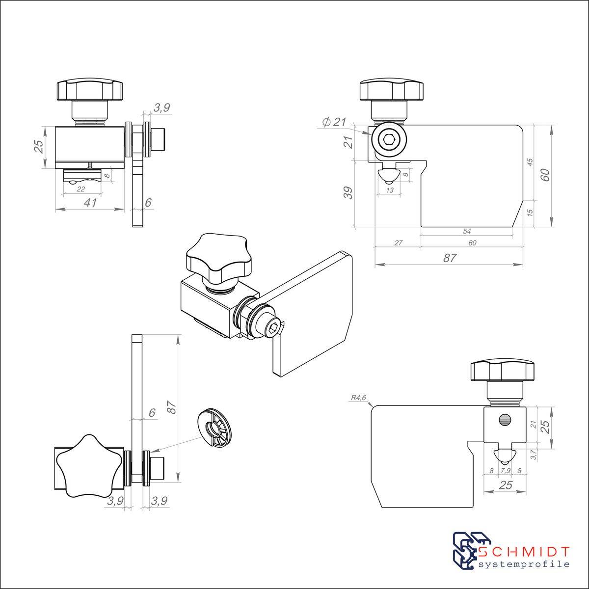 SCHMIDT systemprofile Anschlag B Nut 8 Schlittenklemmung Längenanschlag Spurstopper Ablängklappe