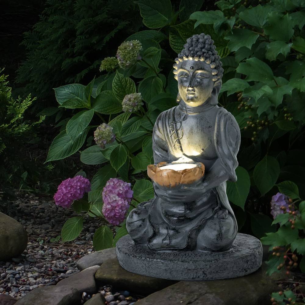 LED Solarlampe Lampe Leuchte beleuchtete Skulptur Buddha Kunststoff