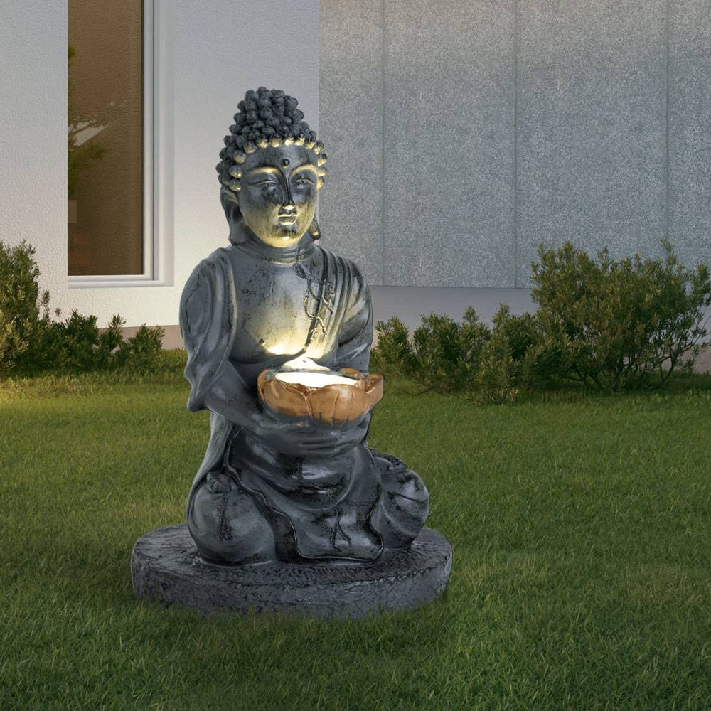 LED Solarlampe Lampe Leuchte beleuchtete Skulptur Buddha Kunststoff