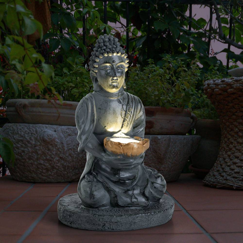 LED Solarlampe Lampe Leuchte beleuchtete Skulptur Buddha Kunststoff